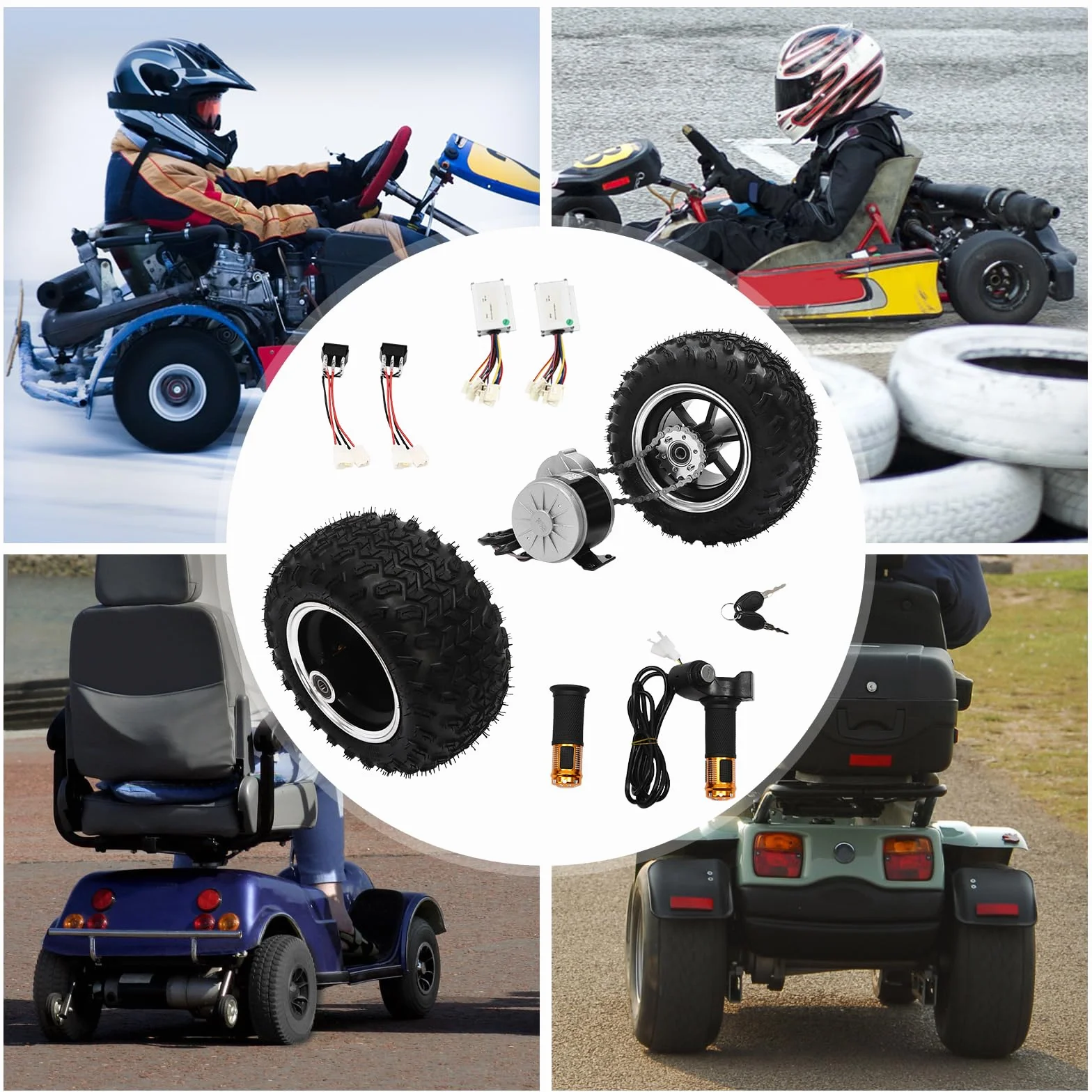Kit de motor eléctrico 24V 250W Dual Drive Go Kart 6,21 km/h, conversión eléctrica Gokart 10 pulgadas 0,8 N.M, juego de ruedas dobles