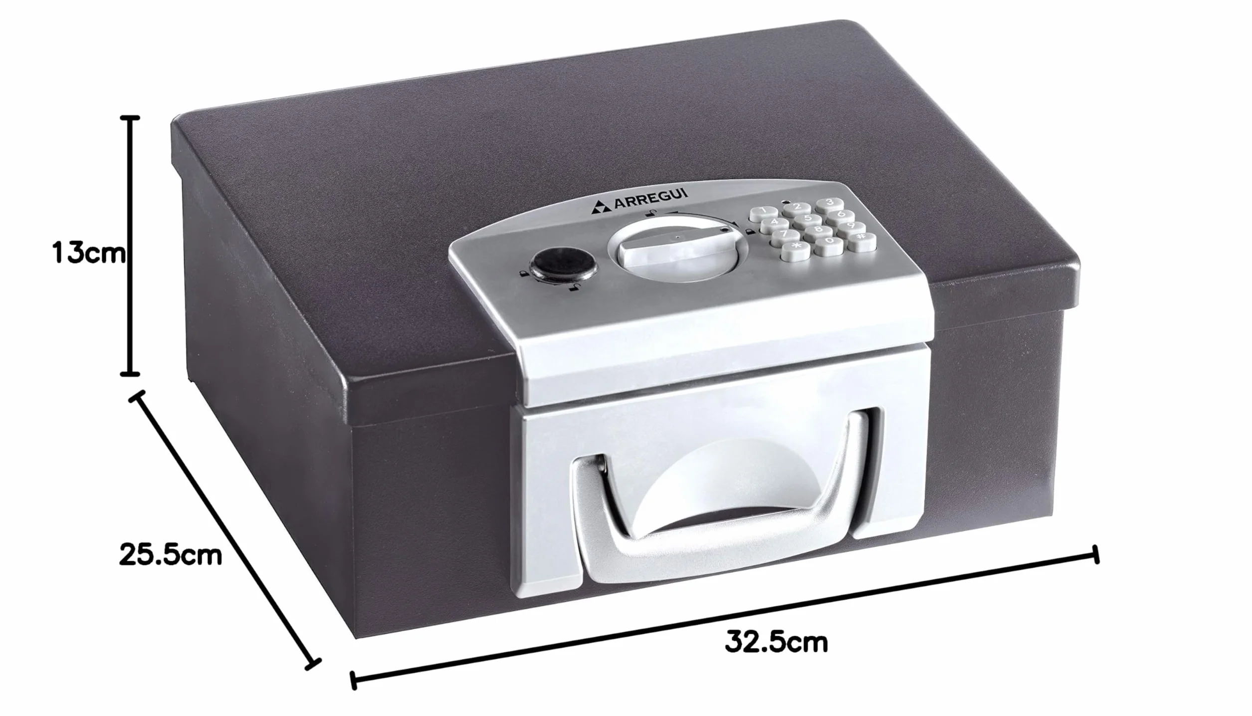 Arregui Bric C9547 Caja de Caudales Maletín Transportable con Apertura Electrónica, caja fuerte maletín, 13 x 32,5 x 25,5 cm, negra