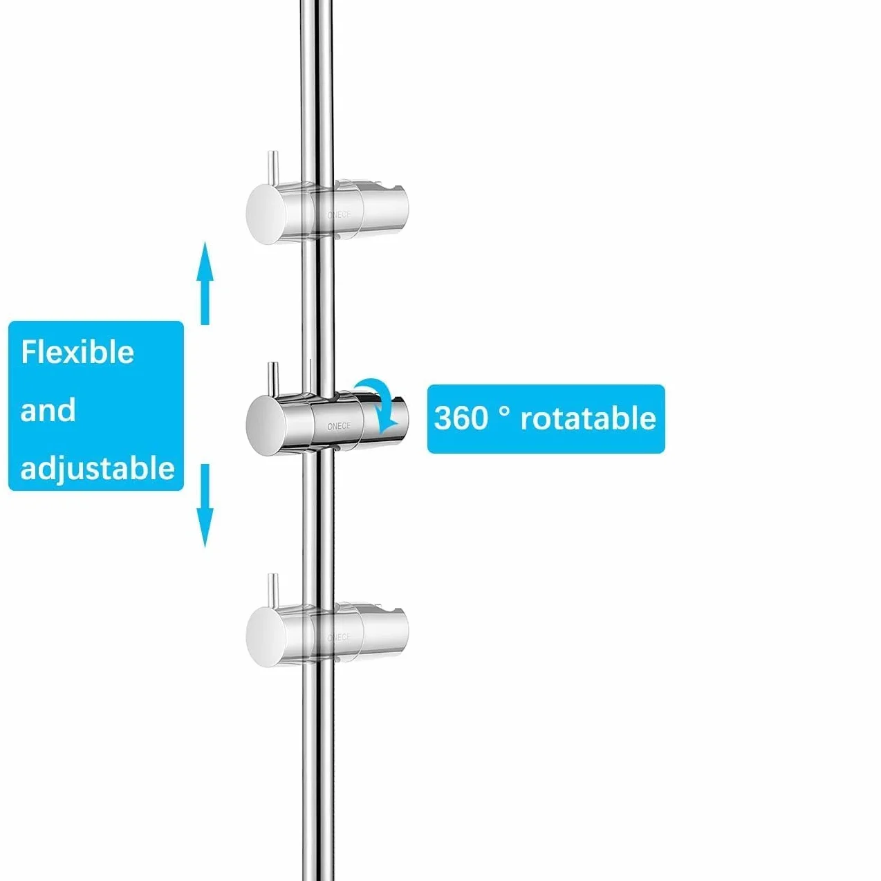 ONECE Barra de Ducha Acero Inoxidable 75 cm, Columna Ducha Sin Grifo | Lnstalación Ajustable, Soporte de Cabezal de Ducha Ajustable, Ducha de Mano y Manguera, Cromo