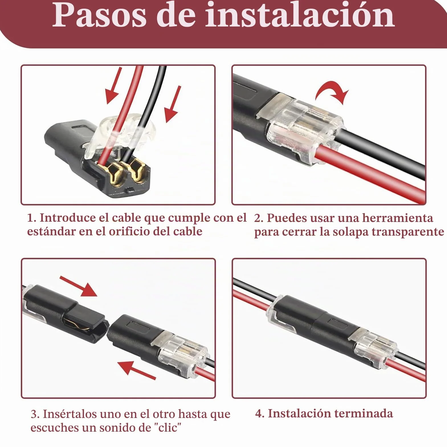 Conectores Eléctricos Rápidos 2 Pines 18-22 AWG, 30 Piezas, para Hogar y Automoción