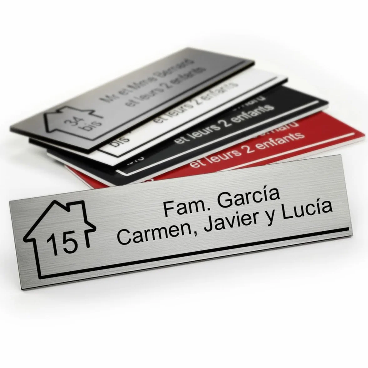 Mygoodprice - Placa para buzón, grabado de nombre y número, autoadhesiva y personalizable, de 10 x 2,5 cm, aluminio cepillado