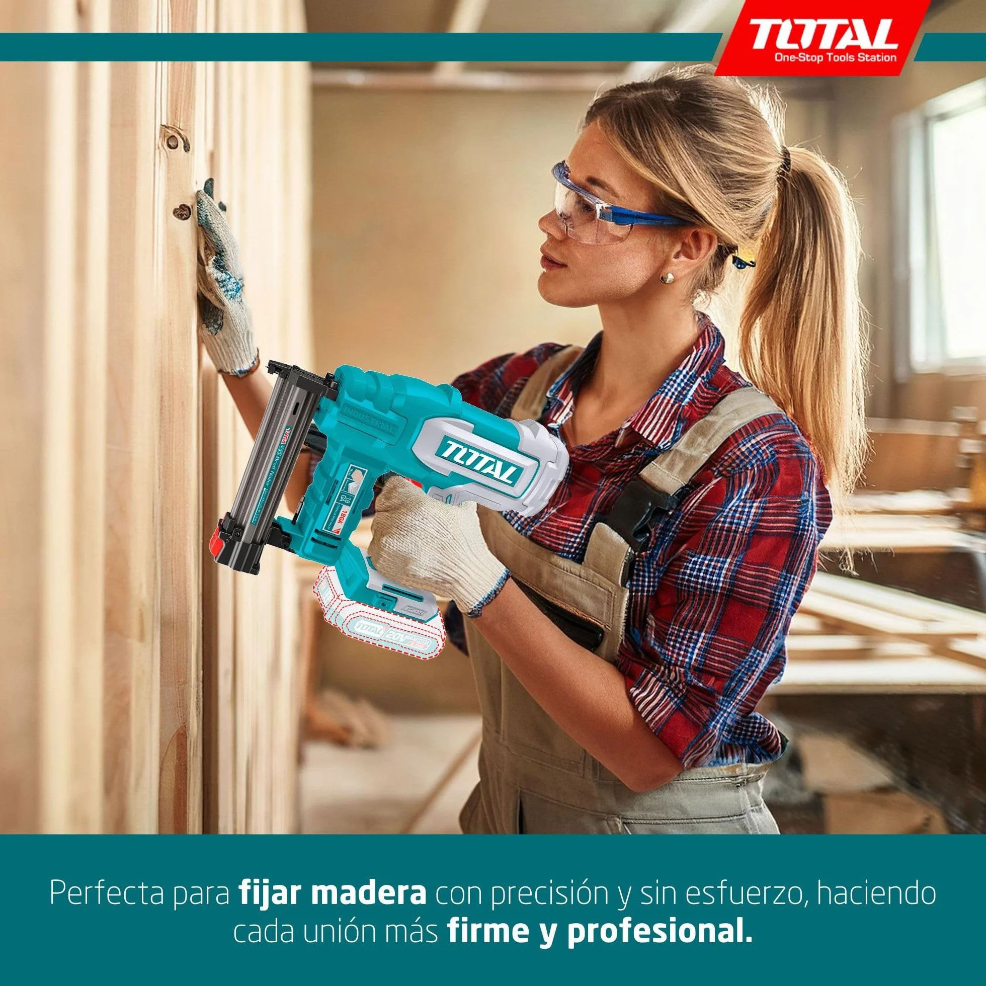 TOTAL - Clavadora a Batería 20V Profesional; 2 Clavos; Compatible F15-F35; Cargador 105 Clavos; Modelo TCBNLI2005; Herramienta Eléctrica sin Batería ni Cargador