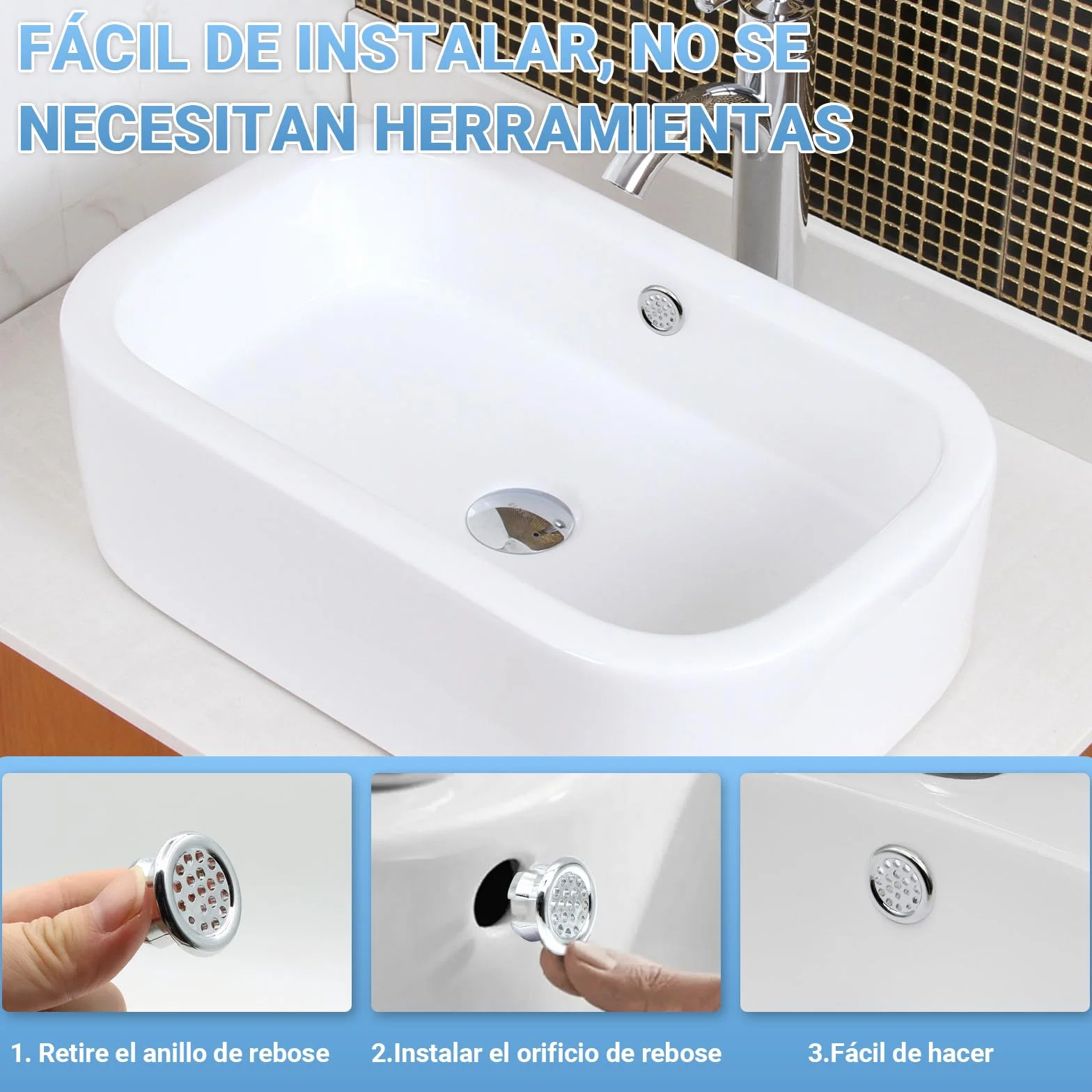 ZOCONE 8 Piezas Embellecedor Lavabo Agujero, Anillo Desbordamiento Embellecedor Rebosadero Lavabo, Anillo Hueco Agujero Redondo Tapa Rebosadero Lavabo Inserto para Fregadero, Baño, Cocina