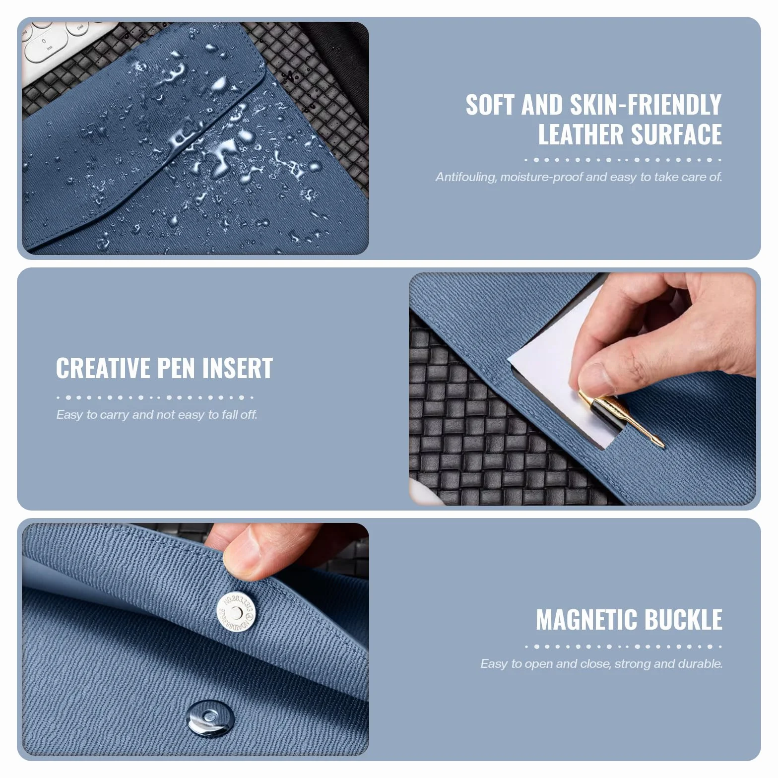 Skyzone Cartera de Documentos A4 Cuero PU Organizador Viaje Impermeable Cierre Presión Azul
