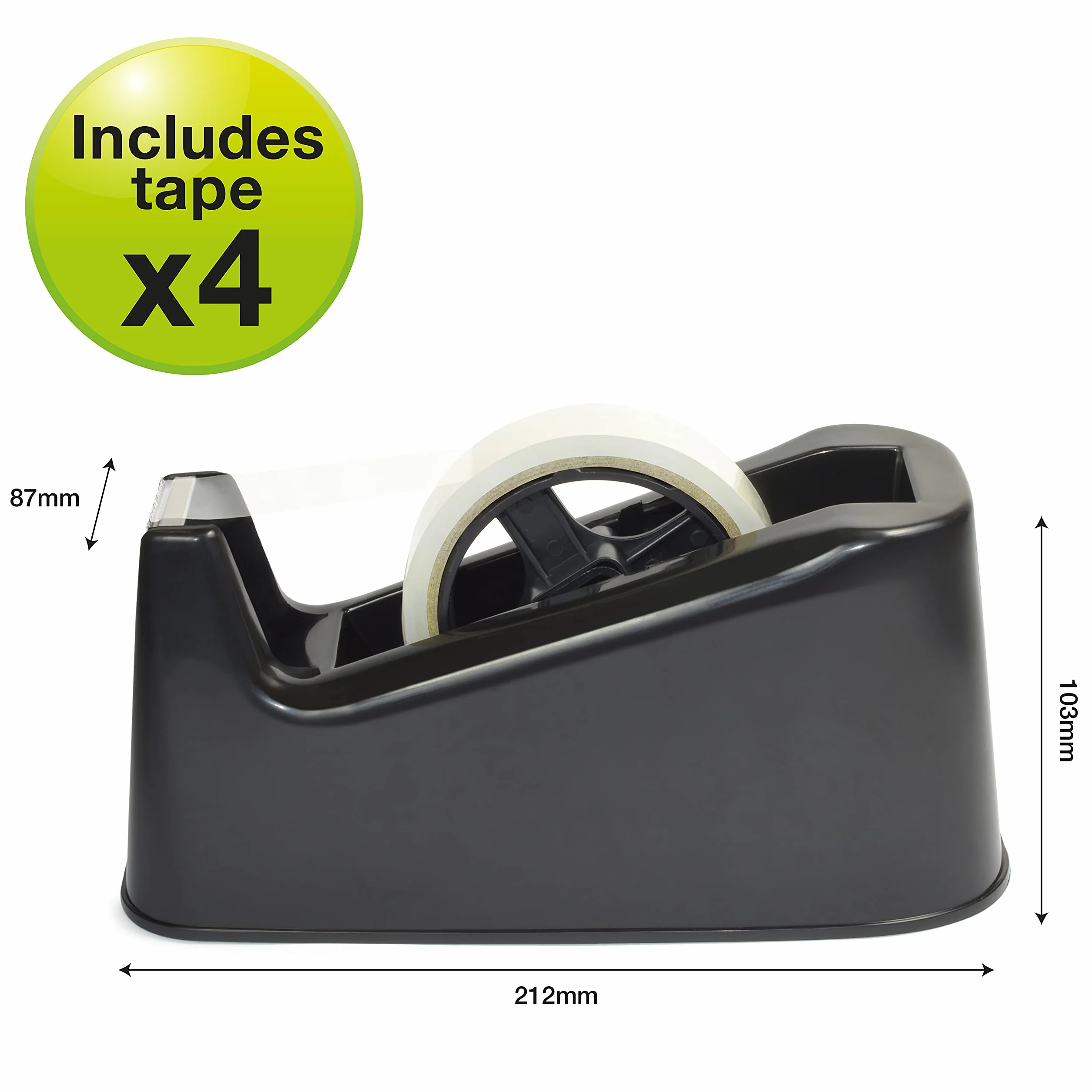 Rapesco 1639 Dispensador de Cinta Adhesiva Profesional 500, Negro
