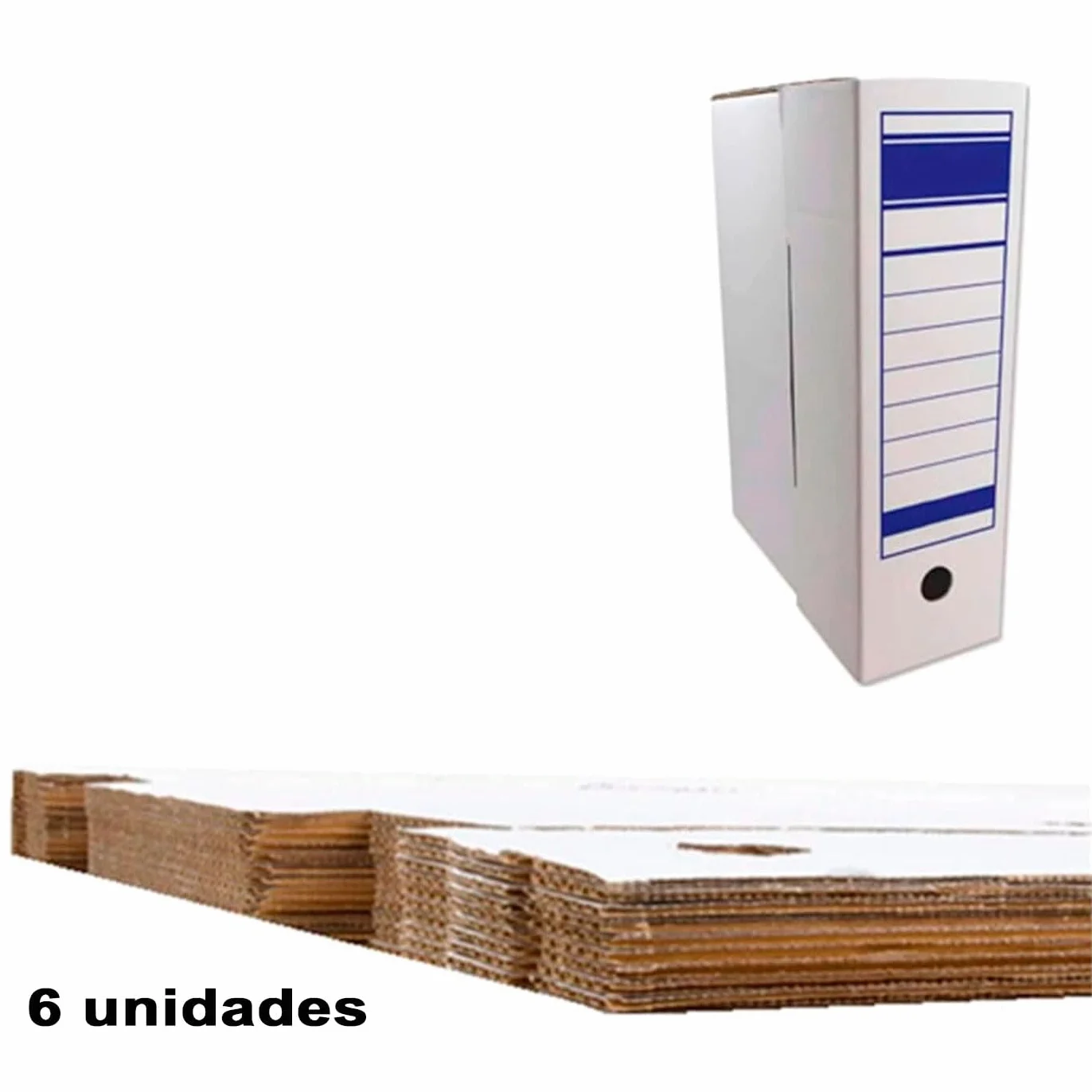 Tradineur Pack de 6 archivadores definitivos cajas archivo plegable cartón 2 posiciones tamaño folio 36 x 25 x 9 cm