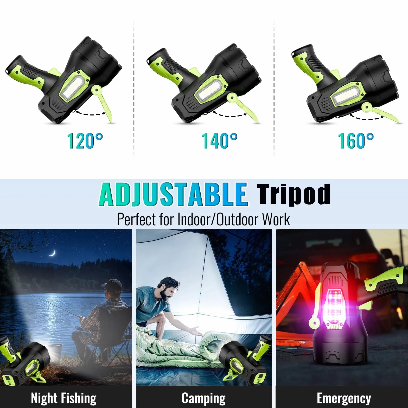 taoquwe Foco recargable, 2000000 lm, luz de mano superbrillante, linterna LED de alta luminosidad, foco de búsqueda grande al aire libre con trípode plegable para navegación, camping, caza