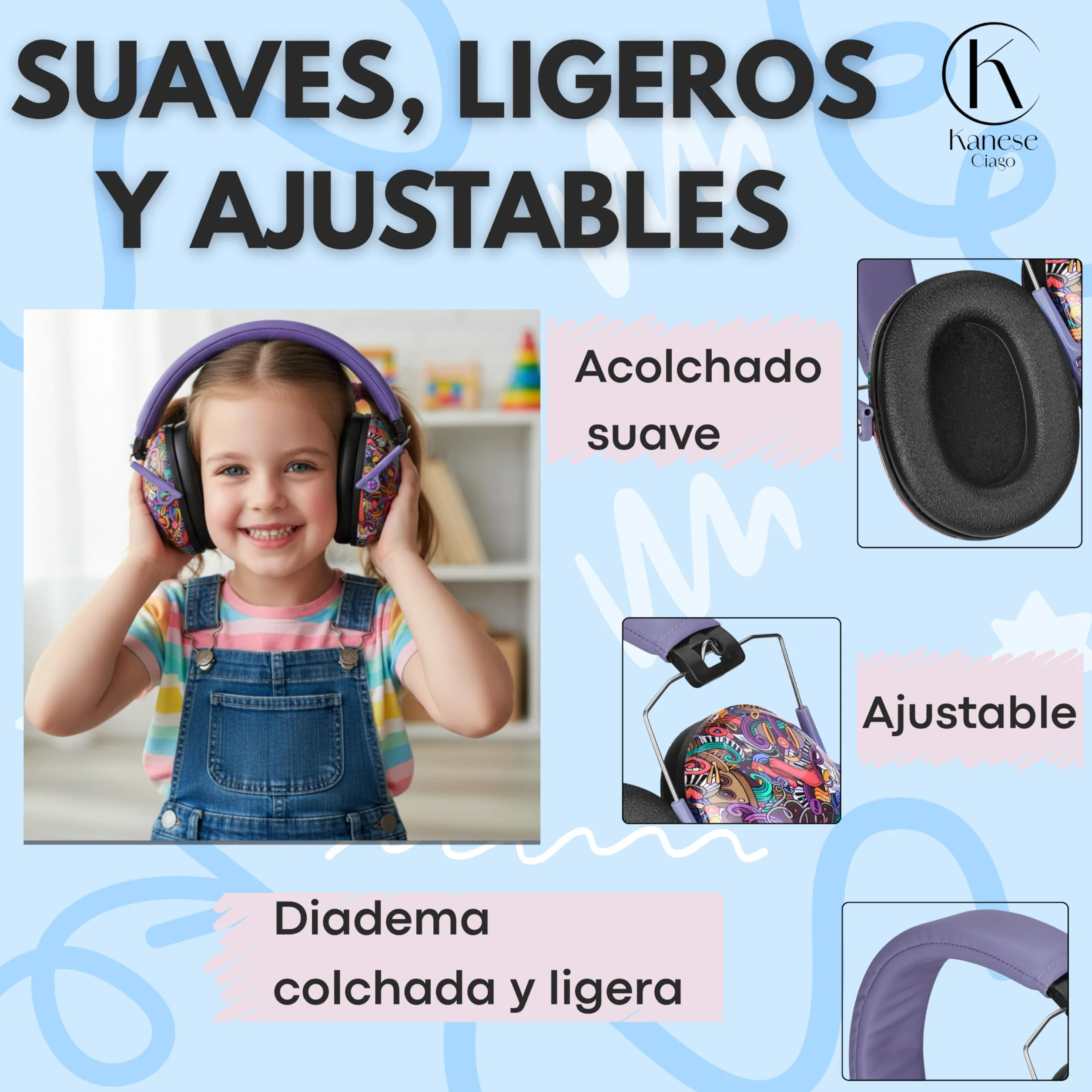 Cascos Antirruido para Niños 3-14 Años SNR 28 dB Protectores Auditivos Plegables Ajustables