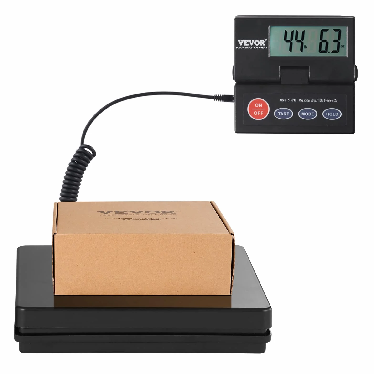 VEVOR Balanza Digital para Envíos 10g-50kg Báscula de Paquetes Precisión 2g Pantalla LCD Plegable 90° Alimentada por CA/CC Certificado FCC