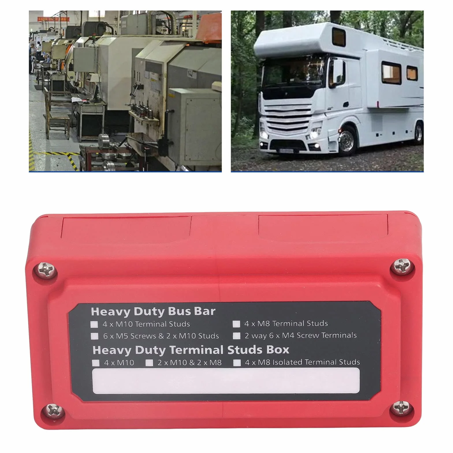 Gugxiom Bloque de Terminales de Barra de Bus de 48 V 300 A CC, Caja de Barra de Bus, Bloque de Distribución de Energía, Barra de Bus de Terminal de Tornillo M8, Diseño de Tipo de Ventana (Rojo)