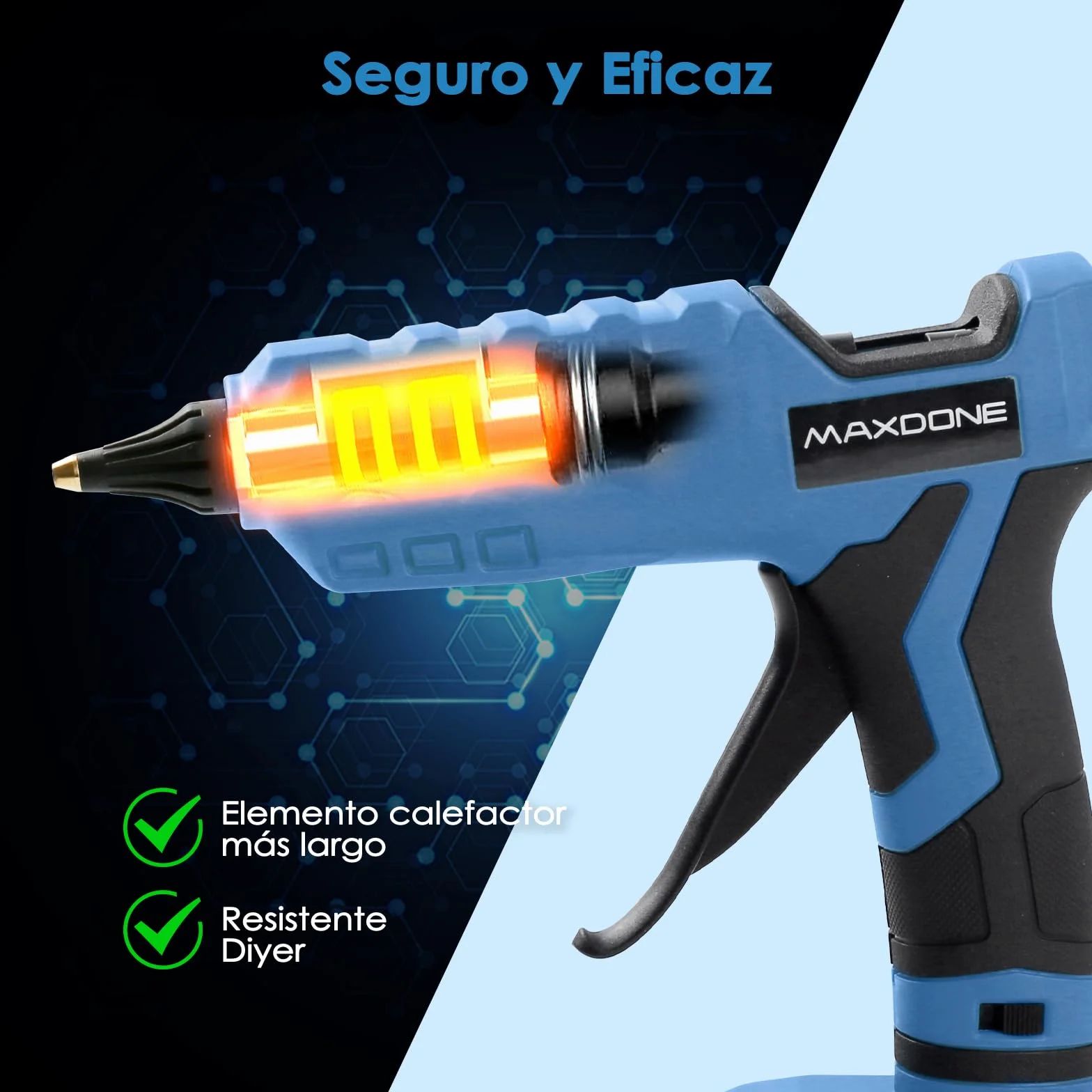 Pistola Silicona Caliente Inalambrica 100W para Batería Makita de18V, Barritas de Pegamento 11mm, para Bricolaje, Arte (herramienta desnuda, sin batería ni cargador)