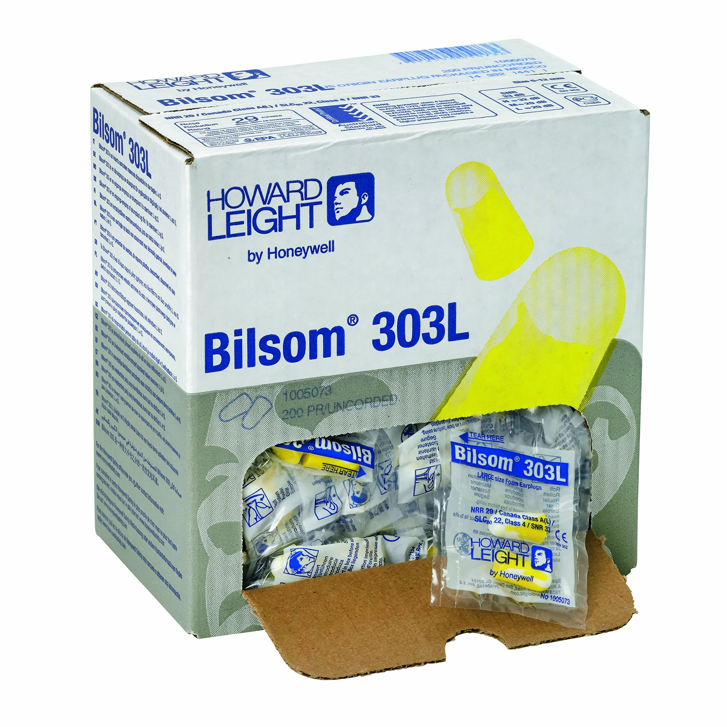Honeywell 1005073 Howard Leight Large Bilsom 303 Earplug no grabado (Paquete de 200 pares)