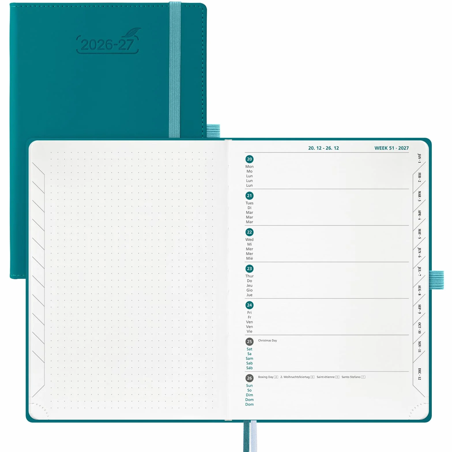 BEZEND Agenda Escolar 2026 2027 A5 15,5 x 21 cm 18 Meses Jul.26 a Dic.27 Vista Semanal Papel 90 GSM Tapa Dura Cuero PU Verde Pacífico