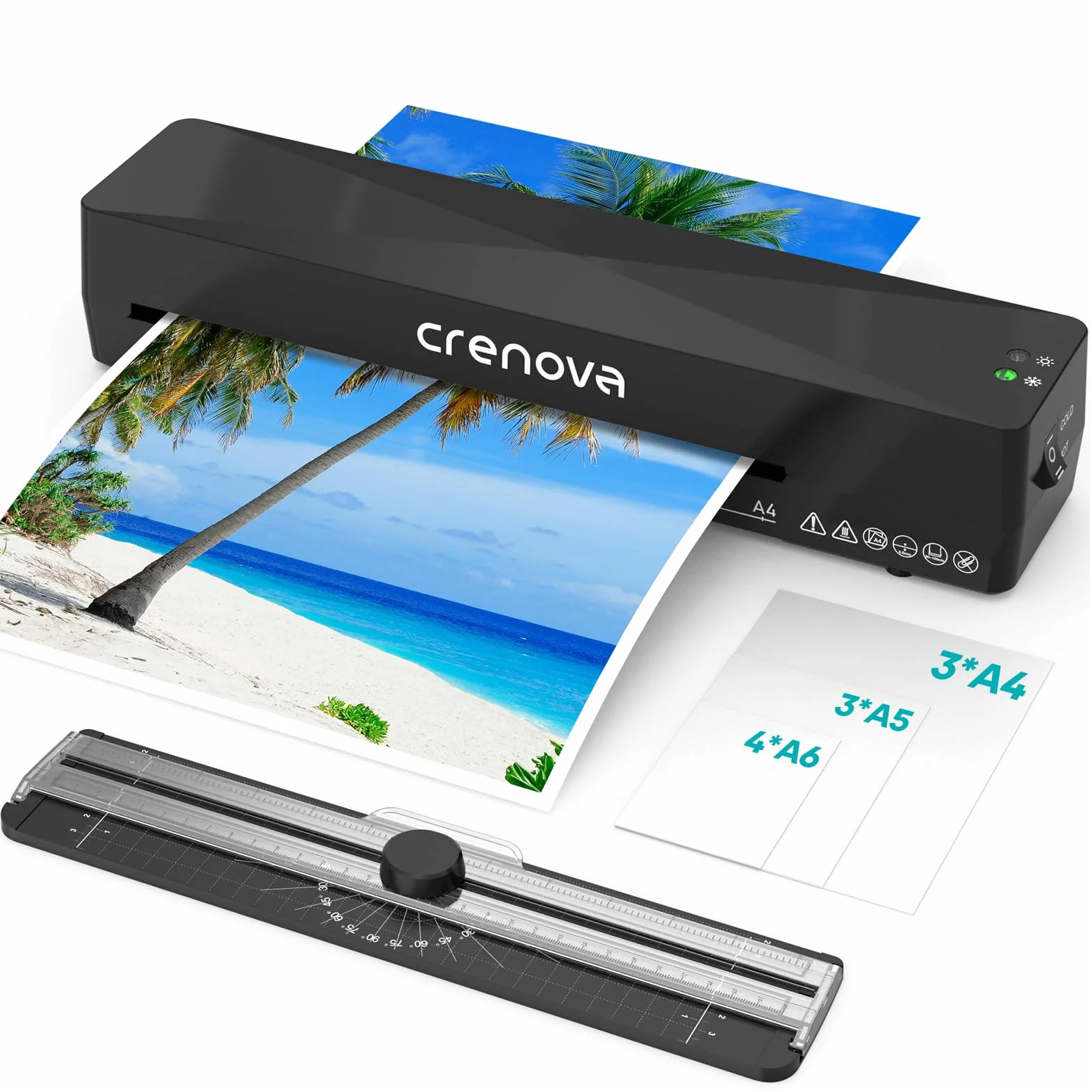 Crenova Plastificadora con Guillotina, Modo Frío y Caliente, Laminadora 11 fundas, Negro