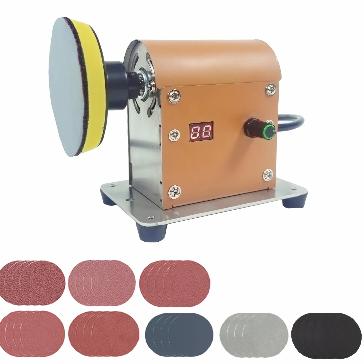 Máquina de pulido eléctrica, lijadora de resina y pulido de kit, velocidad ajustable de 100W y bajo ruido con 28 PCS papel de lija de doble uso húmedo y seco para pulido de madera, joya y metal, artes