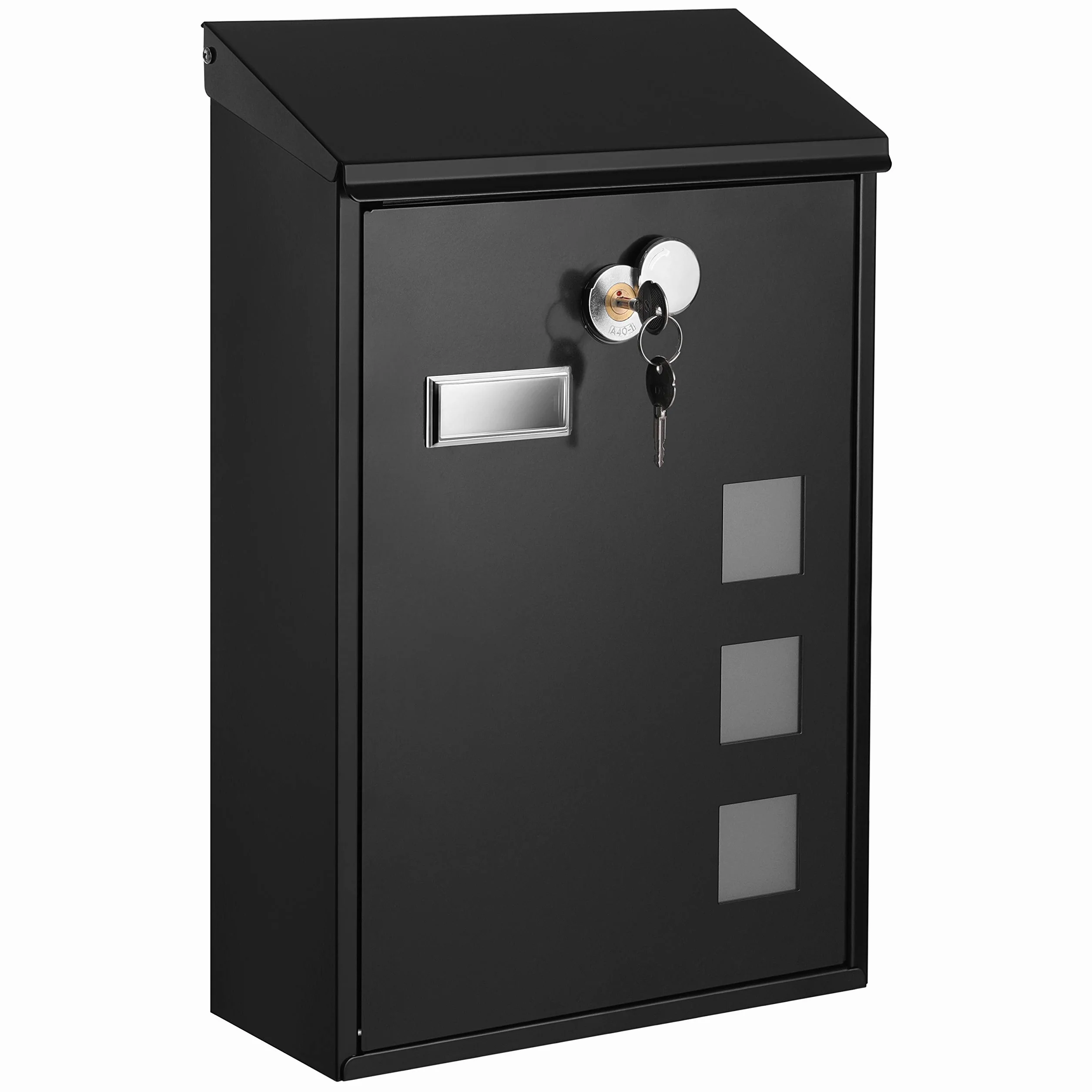 SONGMICS - Buzón de Pared Moderno, con Ventanas de visualización, Placa de identificación, Cerradura con núcleo de Cobre, fácil de Instalar, Negro GMB031B02