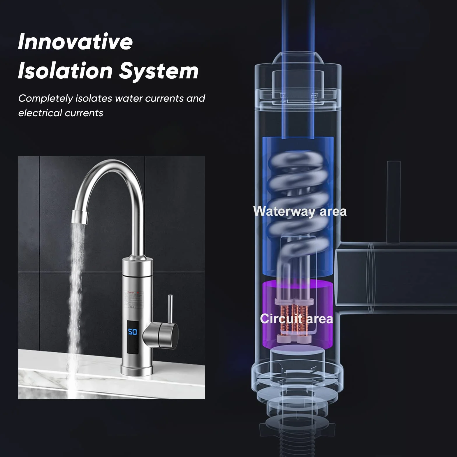 Grifo mezclador de cocina de agua caliente instantánea 3S con pantalla LCD, eléctrico, de acero inoxidable, para uso doméstico