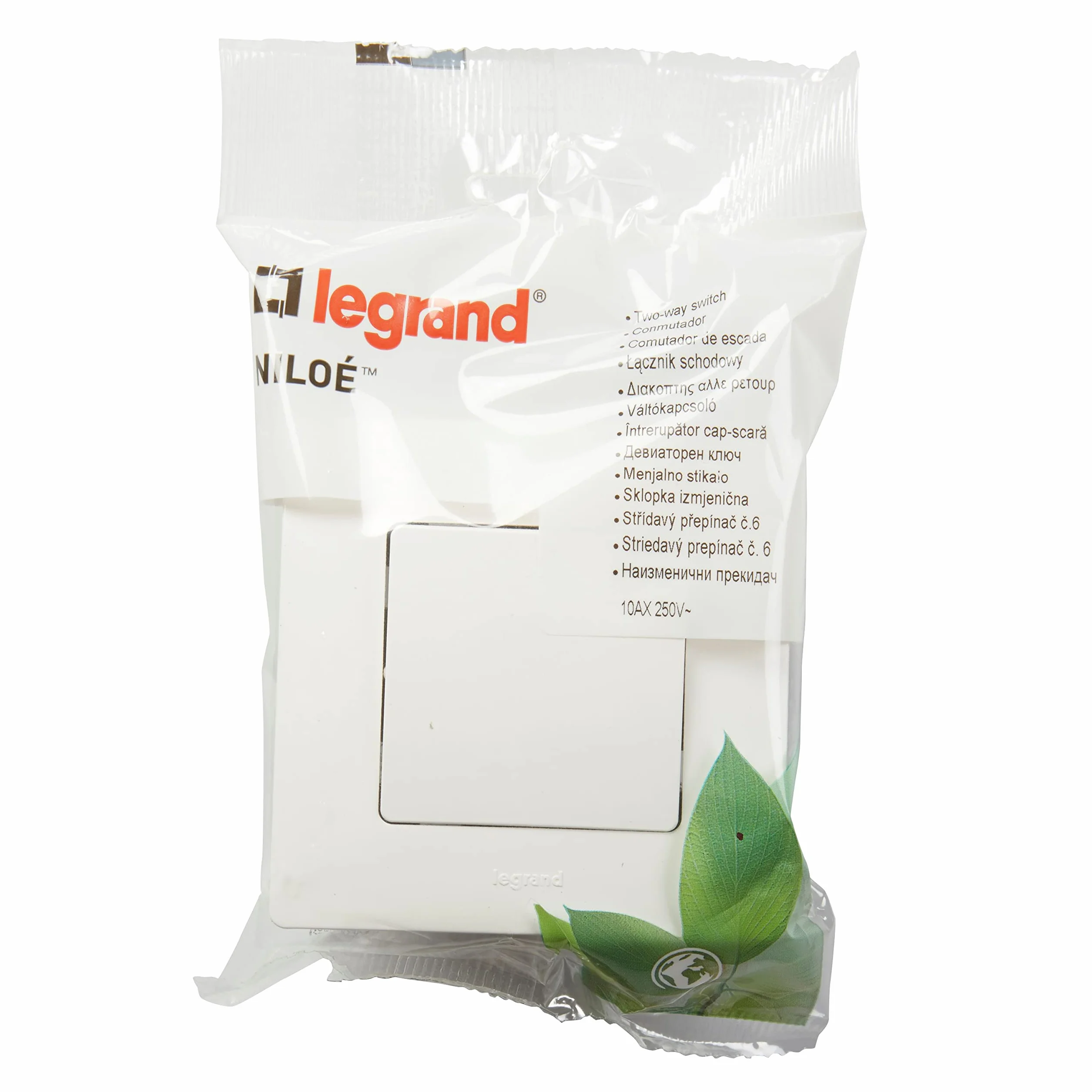 LEGRAND Interruptor Conmutador 10A, Gama Niloé Monobloc, Mecanismo Completo con Marco, Blanco, 396450