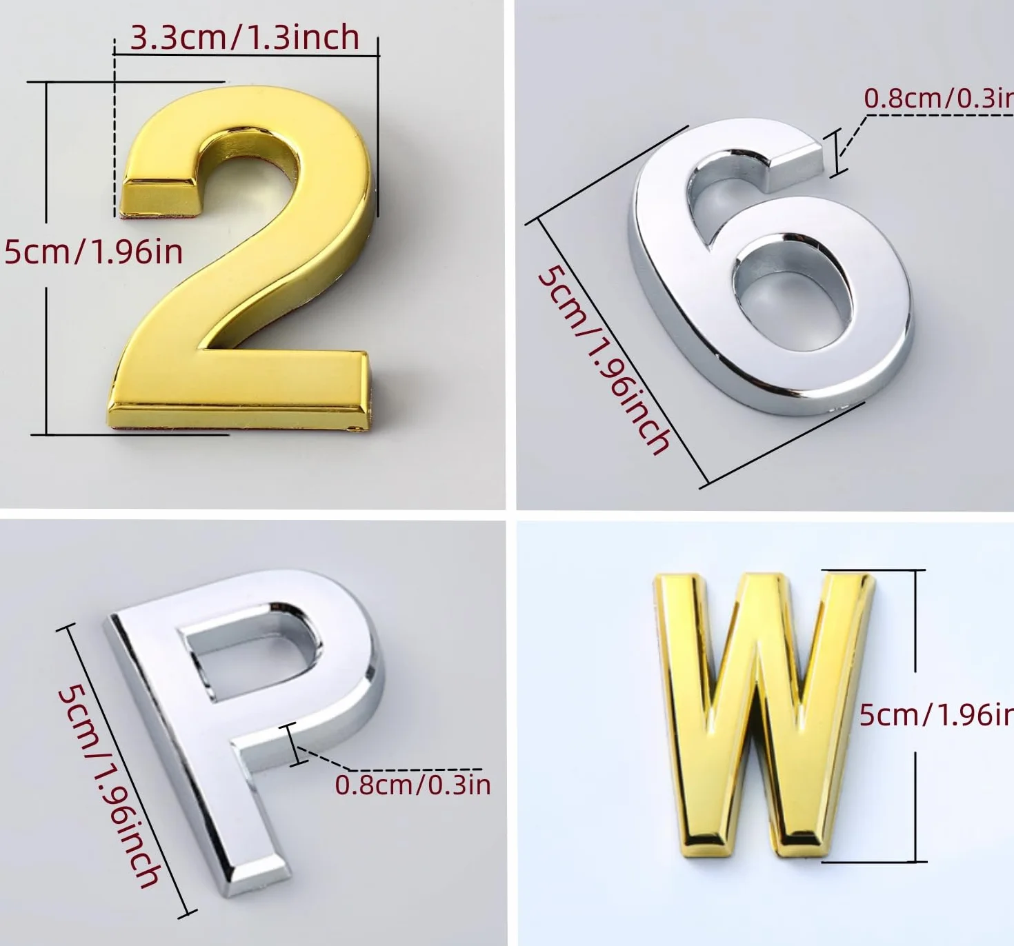 Números de casa de 5 cm, color plateado, autoadhesivos, para puerta de jardín, buzón, señalización de visibilidad, letra I