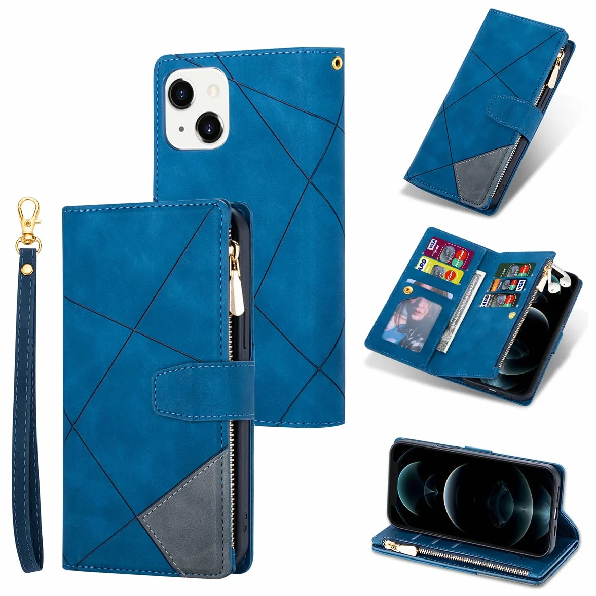 UEEBAI Estuche iPhone 14 6.1 Inch Cartera Cuero PU Funda Tapa Retro Antigolpes 9 Ranuras Tarjetas Soporte Magnético
