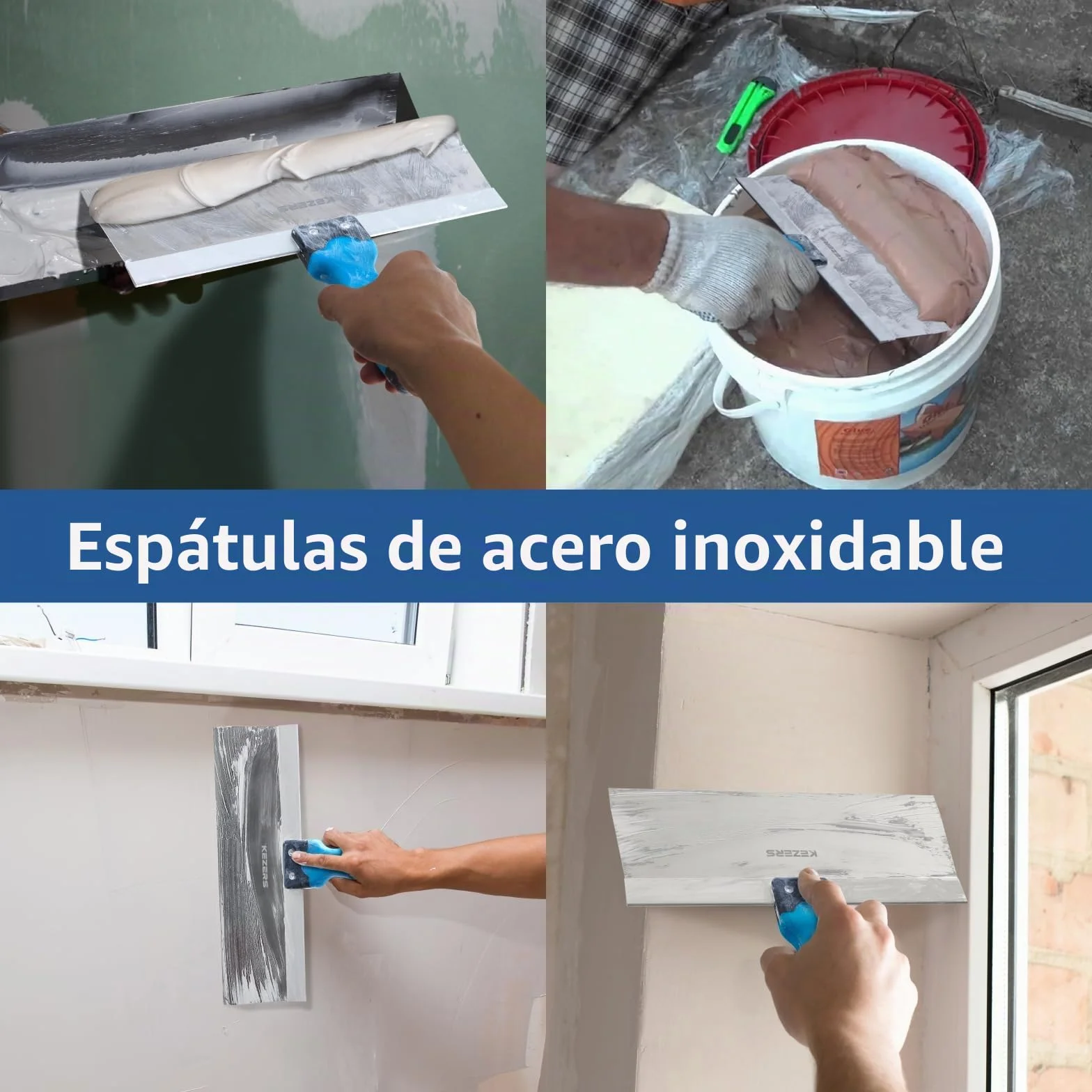 KEZERS Kit de Herramientas Manuales para Paneles de Yeso, 5 Cuchillos de Acero Inoxidable Con Extremo de Martillo de Metal, Incluye Cuchillo de Masilla y Cinta