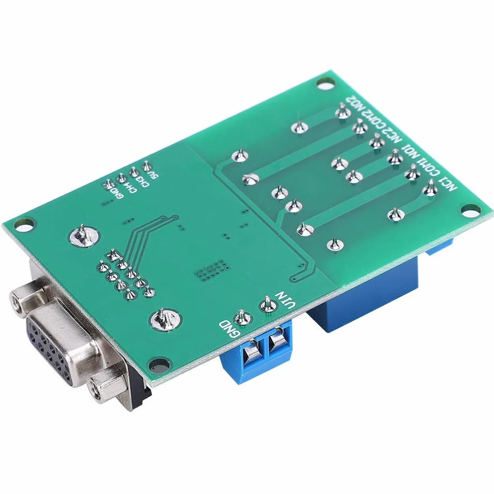 Módulo Relé DC 12V 2 Canales con Interfaz DB9 Protocolo UART RS232 Placa de Control Remoto para Circuito