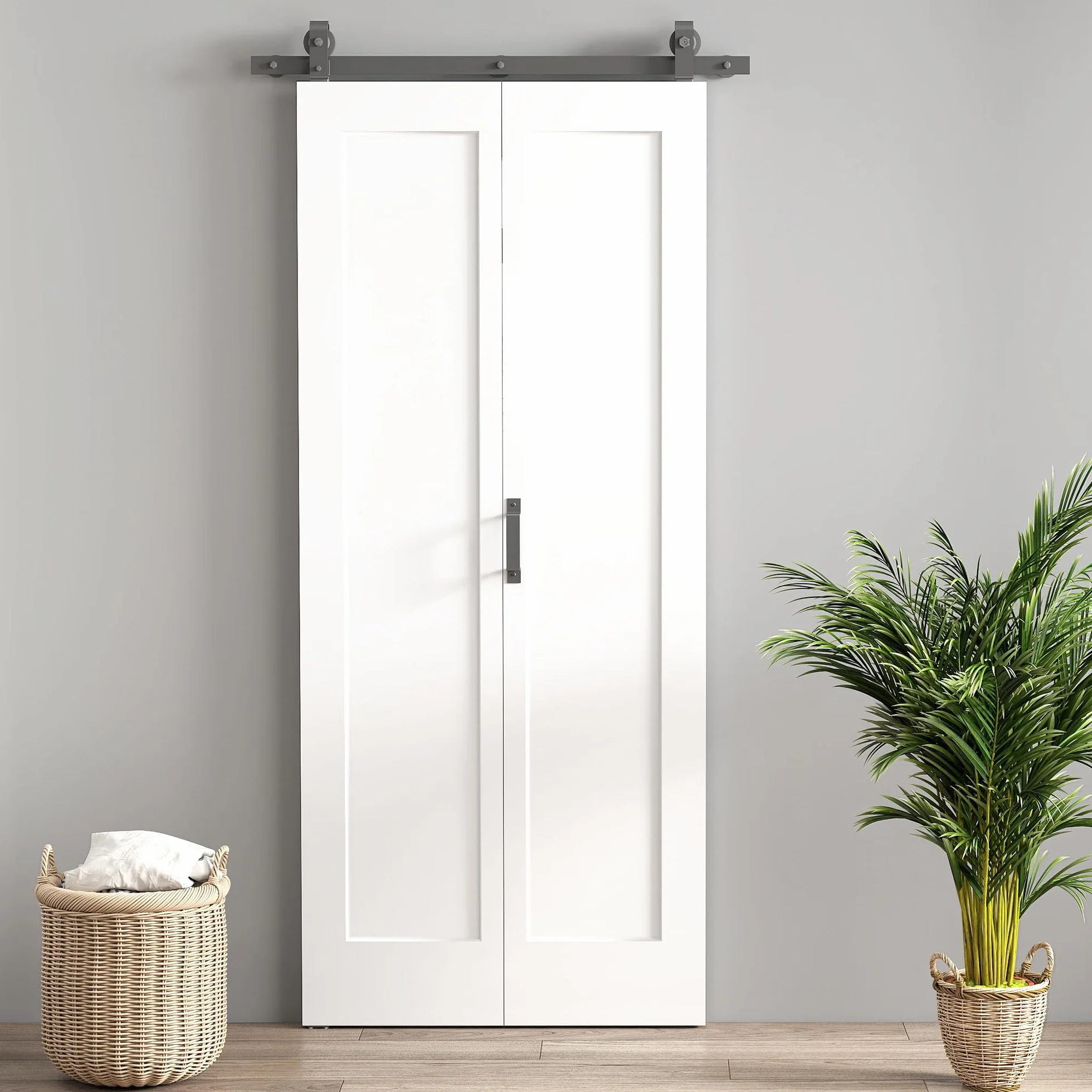 HOMCOM Puerta Corredera con Herrajes Puerta Plegable Corredera con Acabado Personalizable Tirador Fácil Montaje para Baño Salón Sala de Estar Cocina 90x210 cm Blanco