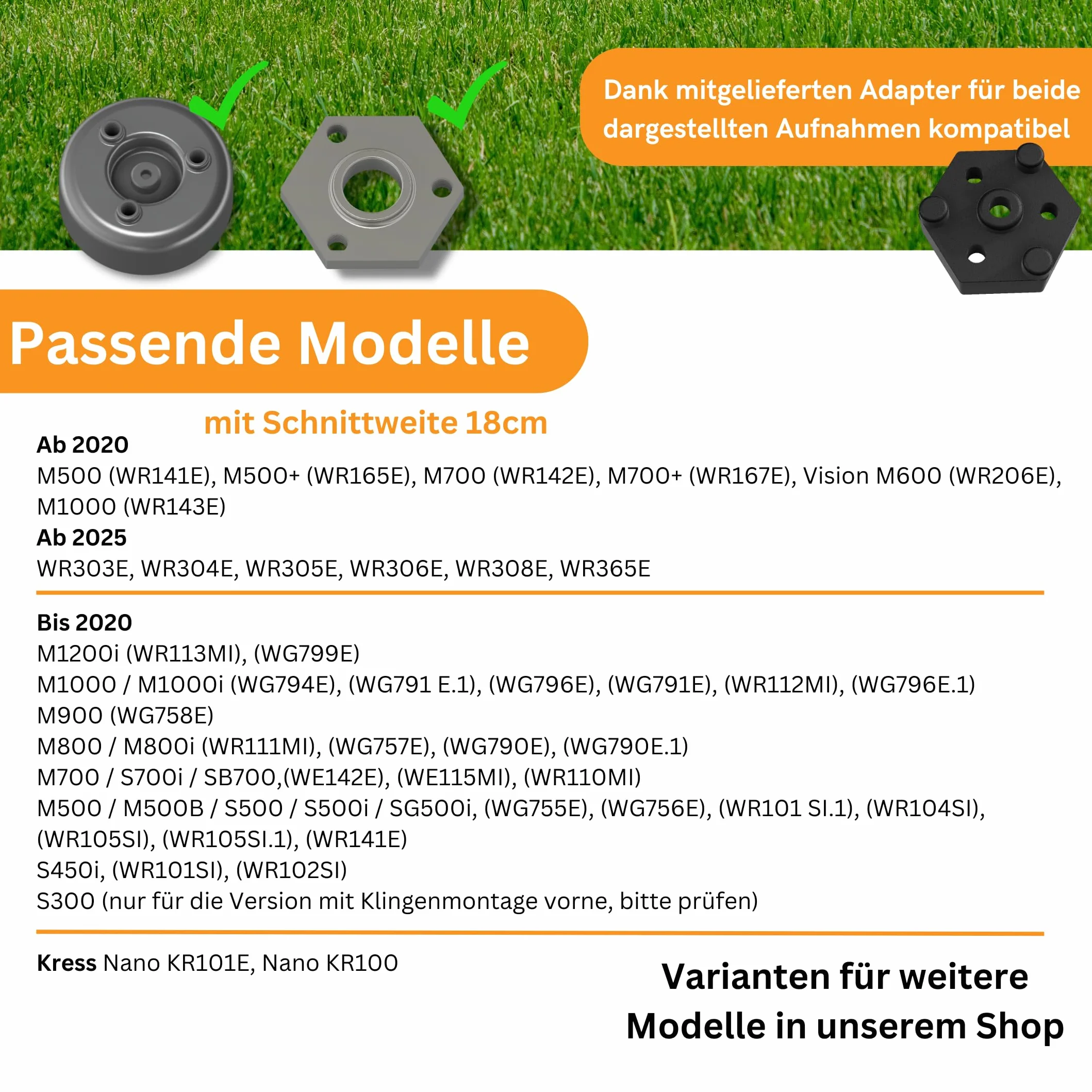 Disco de cuchillo compatible con Worx Landroid 6 compartimentos/6 cuchillas M500 M700 WR167E WR141E Vision M600 Vision Cloud 2WD 18 cm plato cortacésped calidad probada – entrega sin cuchillas