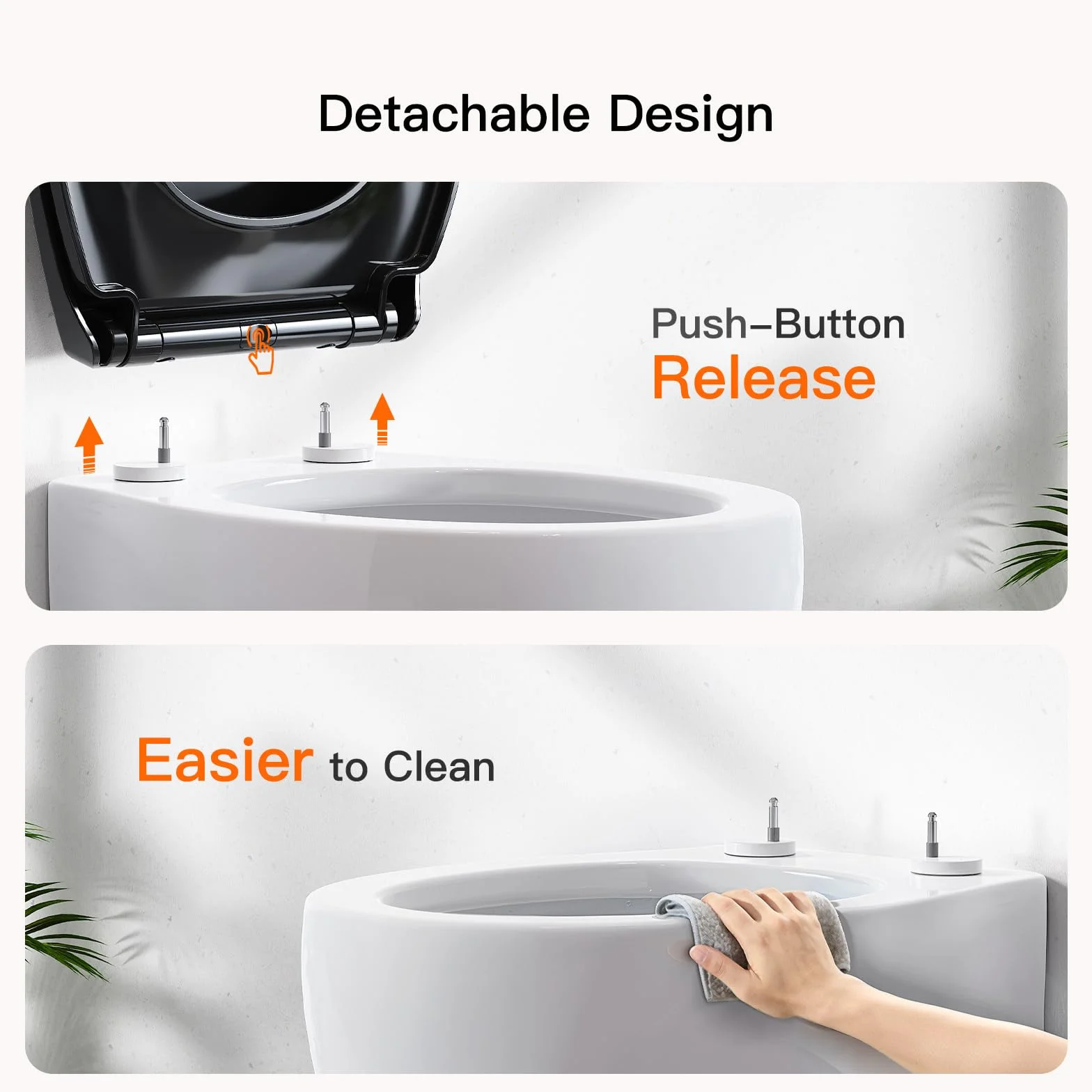Pipishell Asiento de Tapa wc, Tapas WC de inodoro con cierre suave Tapa WC de universel con un Botón de Liberación Rápida, Top Fixing O-Shaped (Negro)