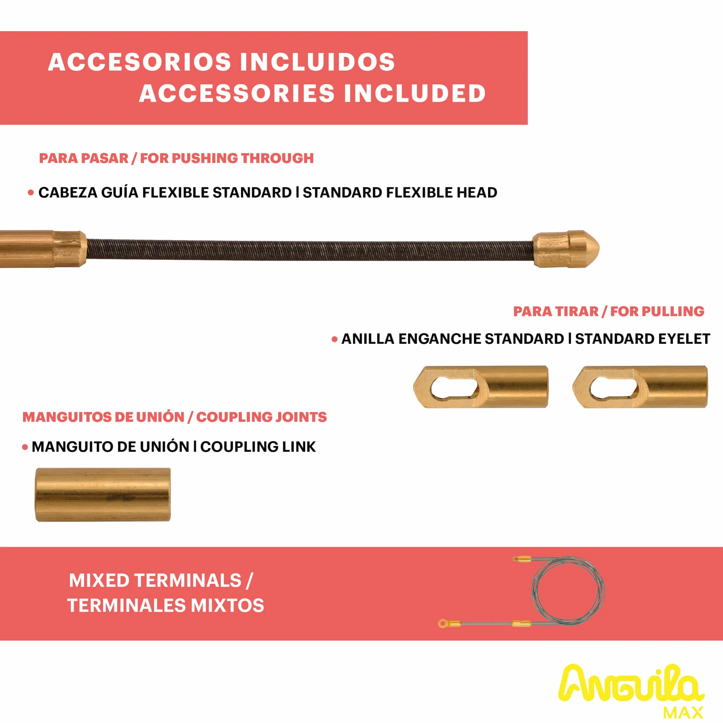 Anguila Max | Guía Pasacables | Terminales Mixtos | Acero + Nylon | Color Púrpura | Diámetro 4mm | 12 metros