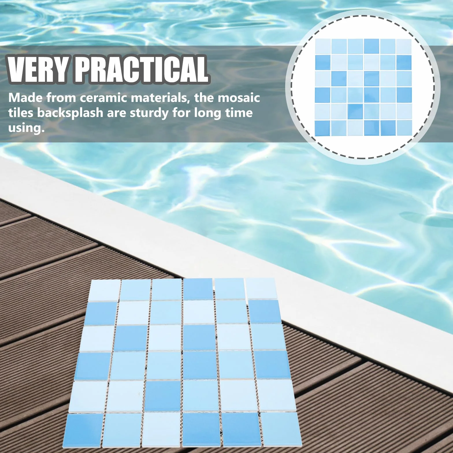 MAGICLULU Azulejos de Cerámica Cuadrados Azules para Piscina y Salpicadero, 36 Piezas para Múltiples Usos en Cocina y Baño