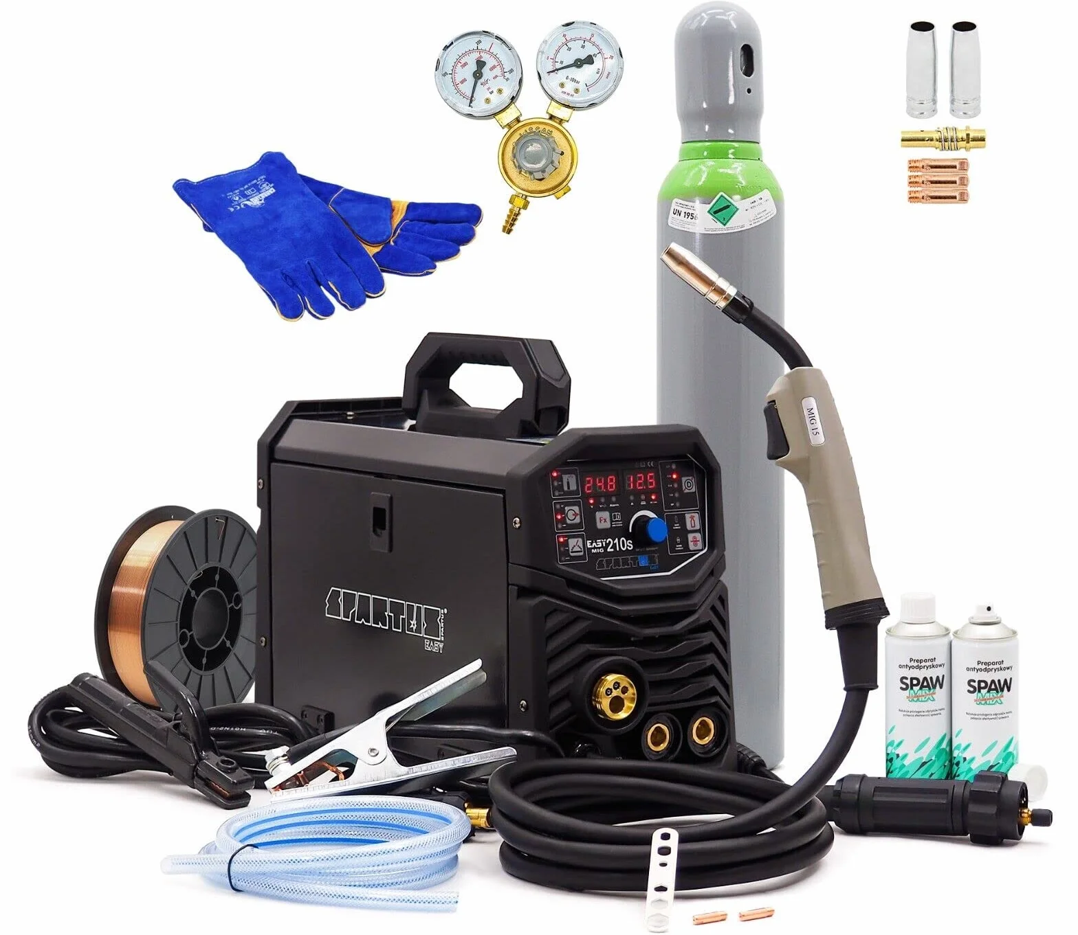Spartus® EasyMIG 210S MIG/MAG 200 Amp Synergia Inverter TIG Soldador 3 en 1 230 V Gaslos