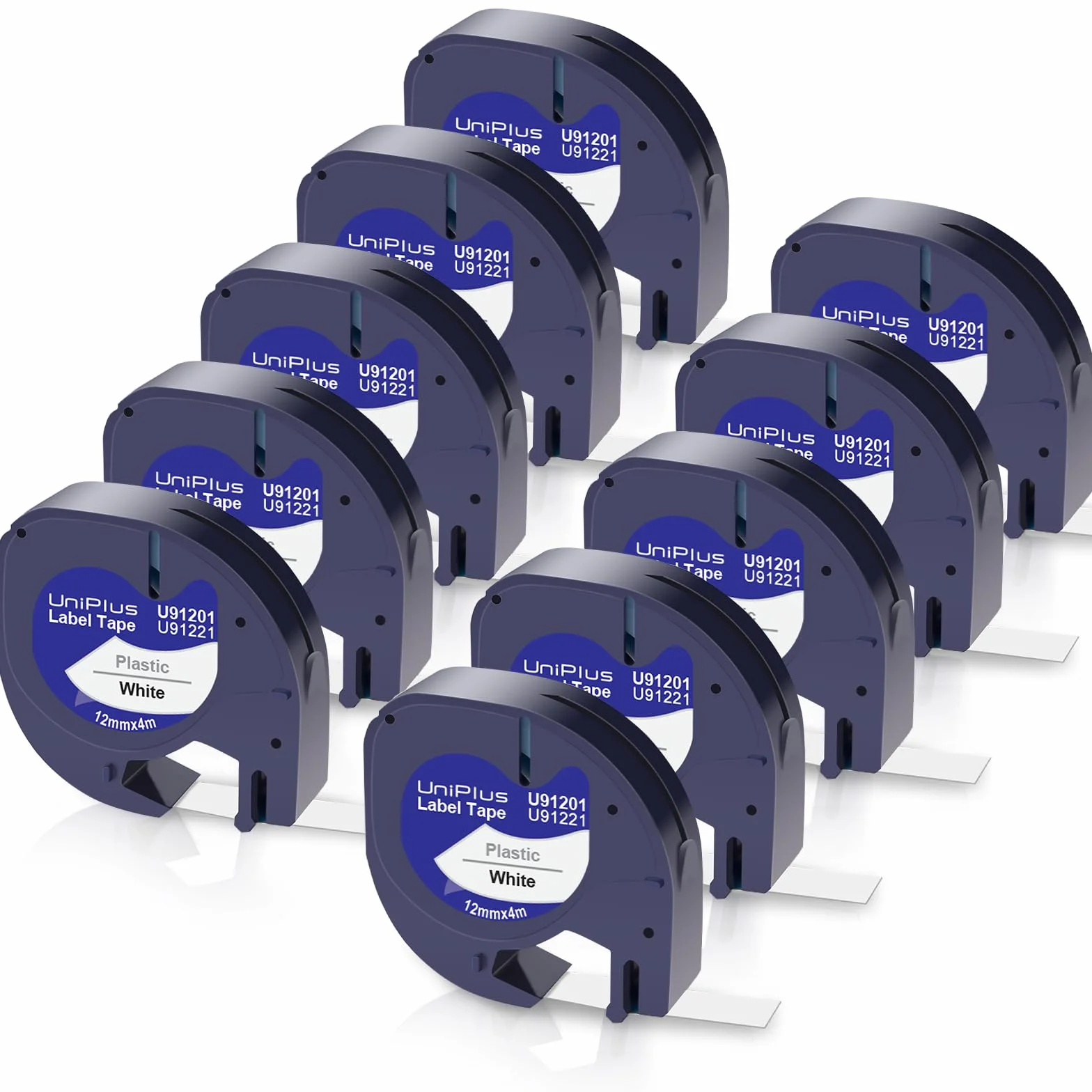 UniPlus Cinta de Etiquetas para Dymo LetraTag 12mm x 4m Negro sobre Blanco Compatible 91201 91221