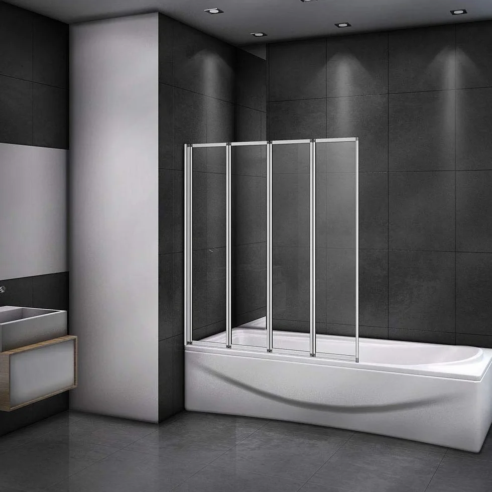 Mamparas de Bañera Biombo Plegable Cristal 4mm Gris Mate - 4 cristale plegable 90x140cm