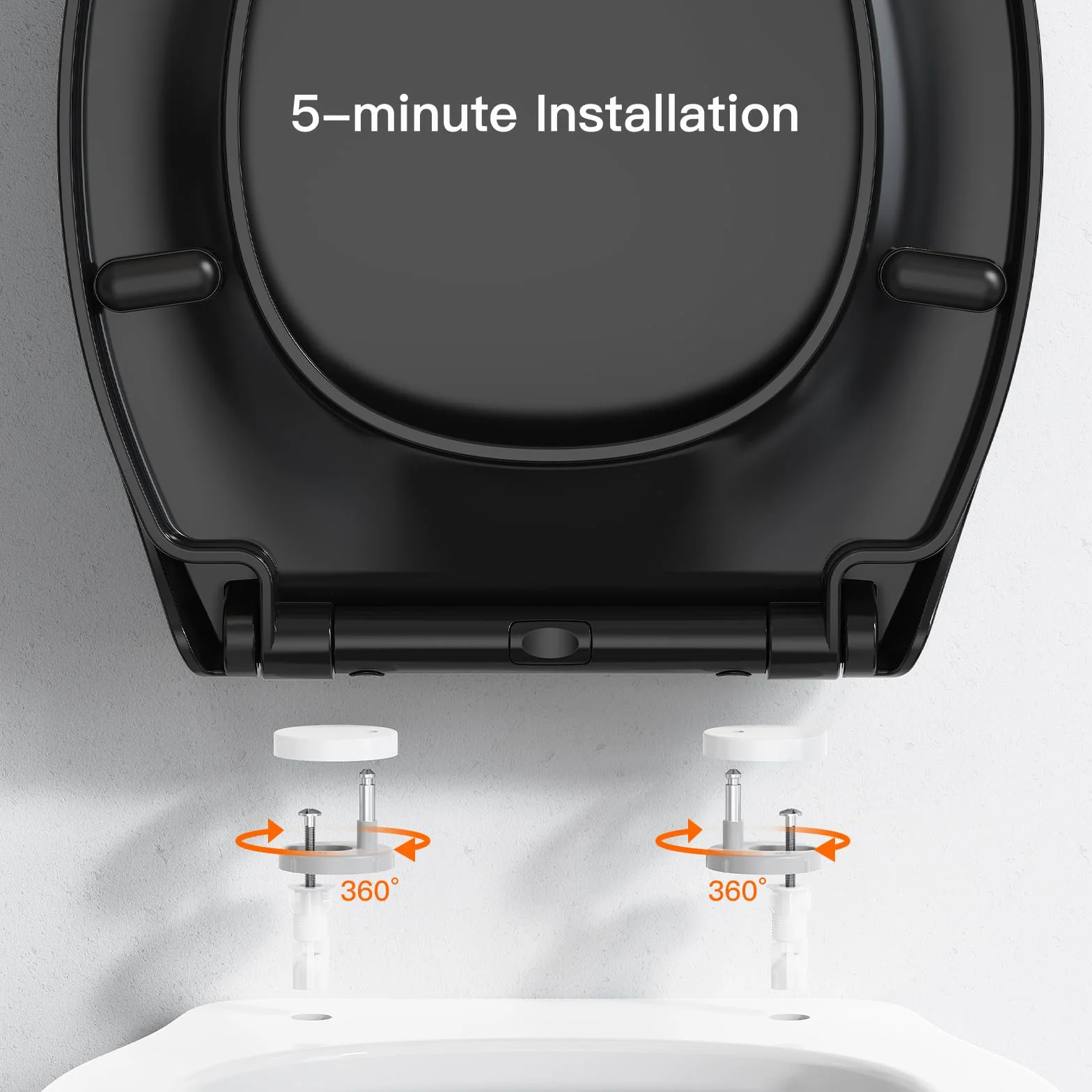 Pipishell Asiento de Tapa wc, Tapas WC de inodoro con cierre suave Tapa WC de universel con un Botón de Liberación Rápida, Top Fixing O-Shaped (Negro)