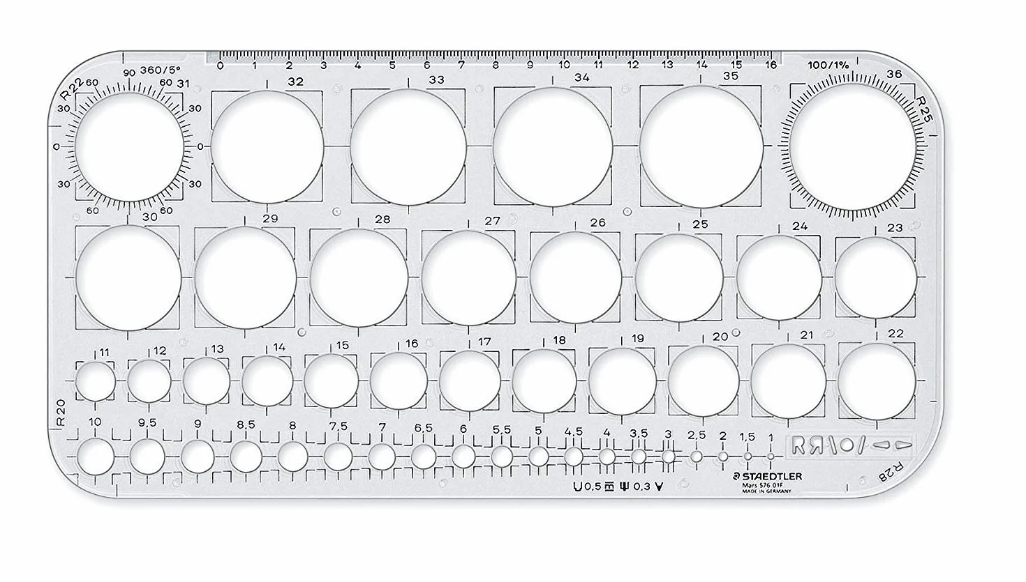 Staedtler 576 01 F Plantilla de círculos transparente
