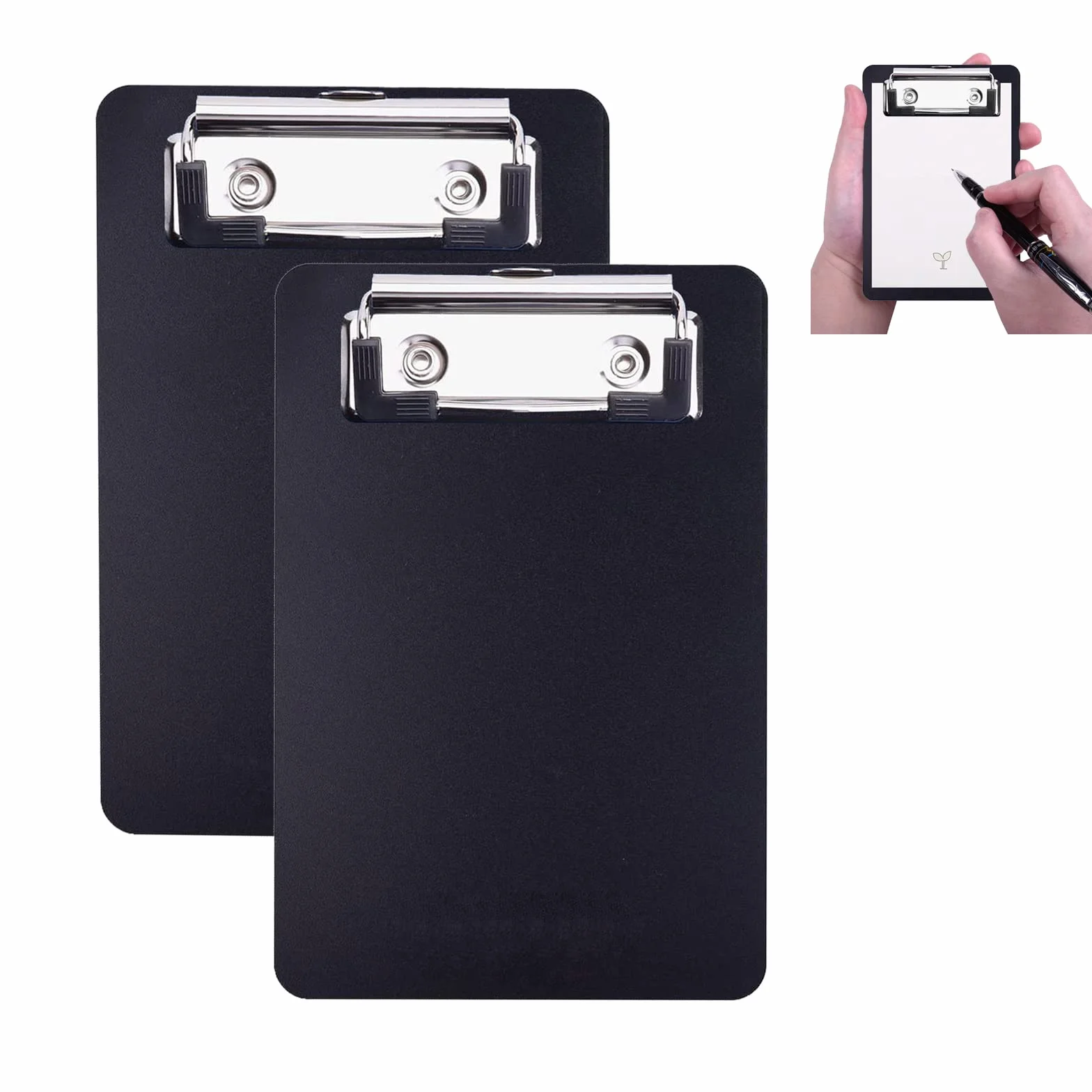 Mini portapapeles de plástico de 10 x 15 cm, con soporte para bolígrafo, para bloc de notas, recibos, listas de bolsillo (negro, 2 unidades)