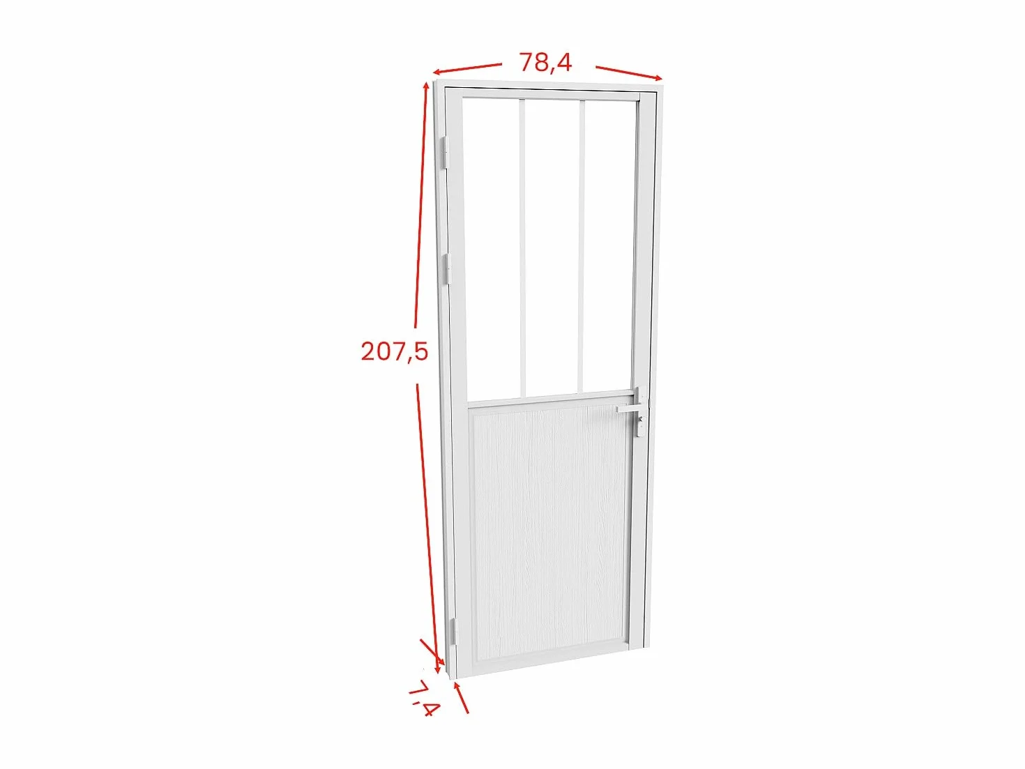 Vente-unique-Puerta reversible de aluminio y vidrio templado tipo taller - Alt. 204 x L73 cm - Blanco - ERMELO