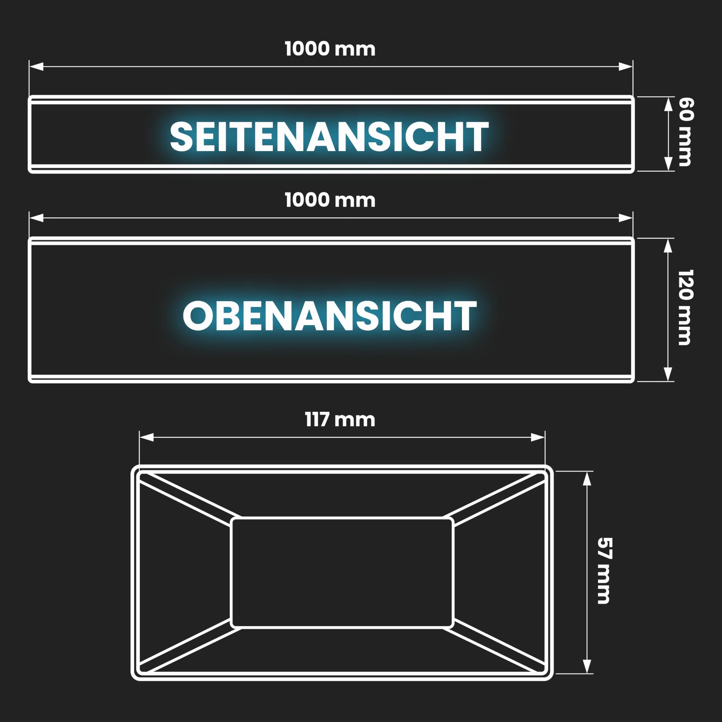 Repa Market Canal plano de 120 x 60 mm, rectangular, de plástico, 1 m de largo, sistema de ventilación, conexión para calefacción, refrigeración, conducto de aire acondicionado, conducto