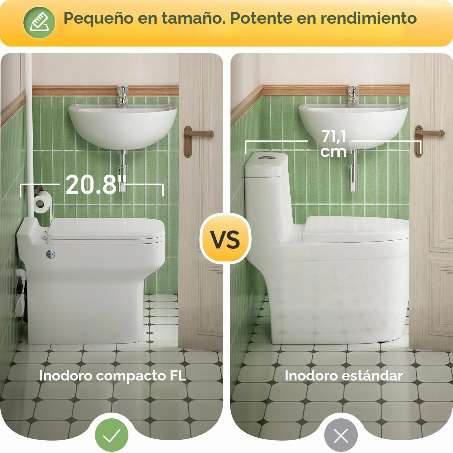 Inodoro compacto de 600 W con bomba trituradora integrada para sótanos, habitaciones pequeñas, desván o baños bajo escaleras, mando a distancia, doble cisterna, 4/5 CV
