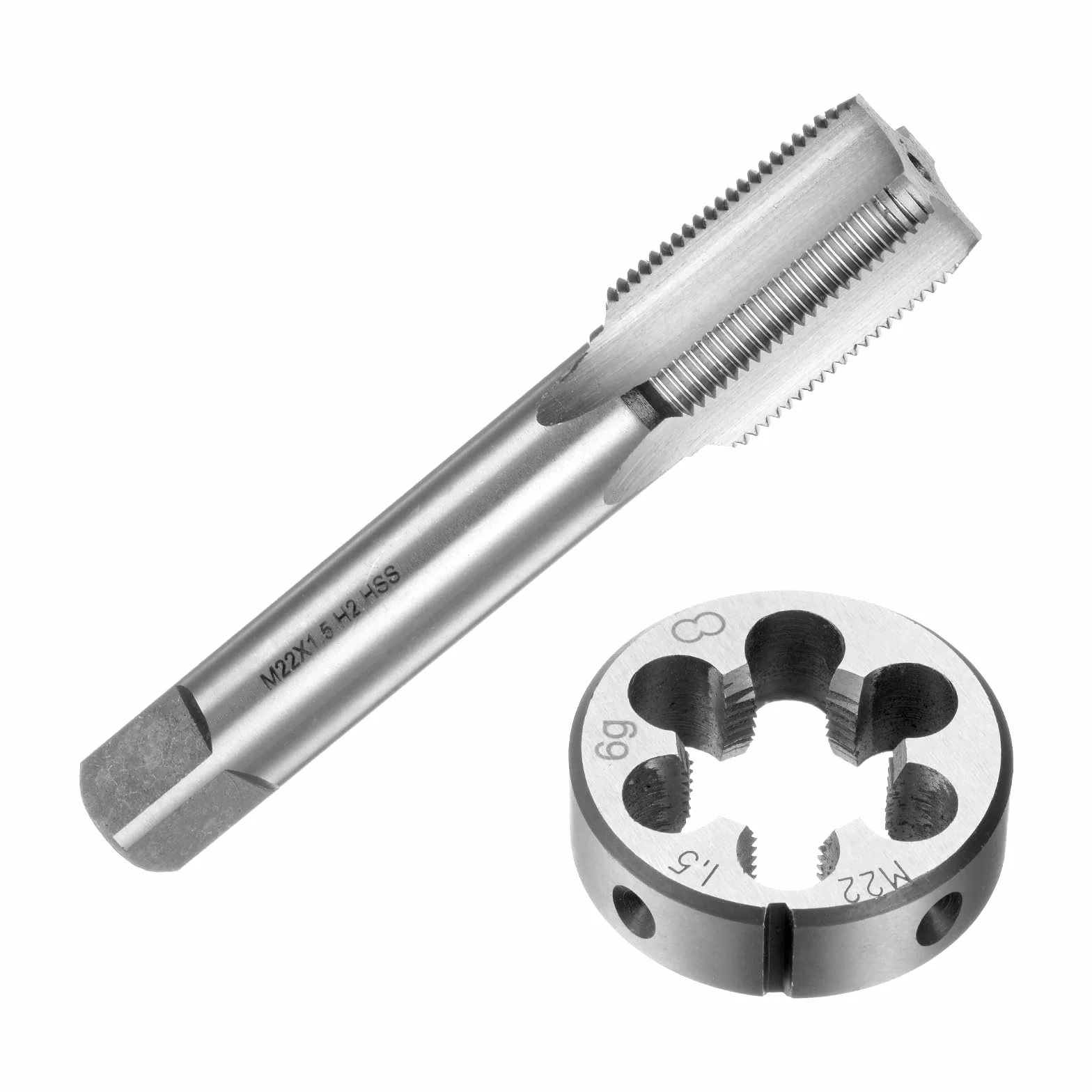 QUARKZMAN Juego de 2 Piezas de Machos y Terrajas, Métrica M22 x 1.5, Herramienta de Roscado y Roscado para Reparación de Tuercas y Tornillos