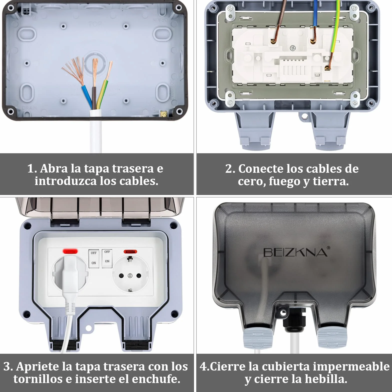 Enchufe Exterior Impermeable, Toma de Corriente IP66, Estanco con Interruptor, Conector de Cable y Tapa Abatible, para Cocina Baño Garaje Piscina y Jardín