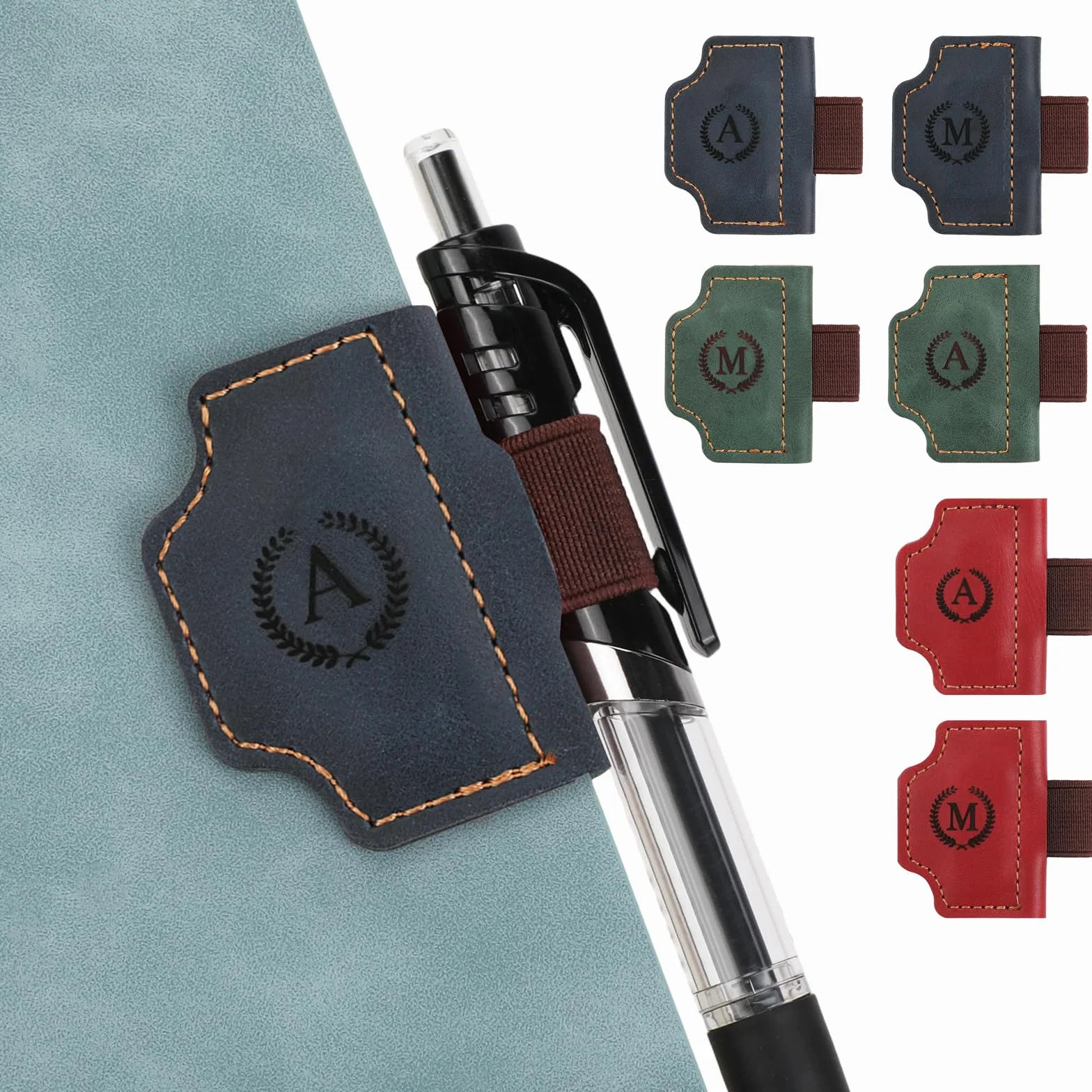 Marcapáginas de Cuero Magnético Personalizado con Inicial, Separador de Libros con Soporte para Bolígrafo, Estilo Retro, Regalo para Lectores (Azul, A)