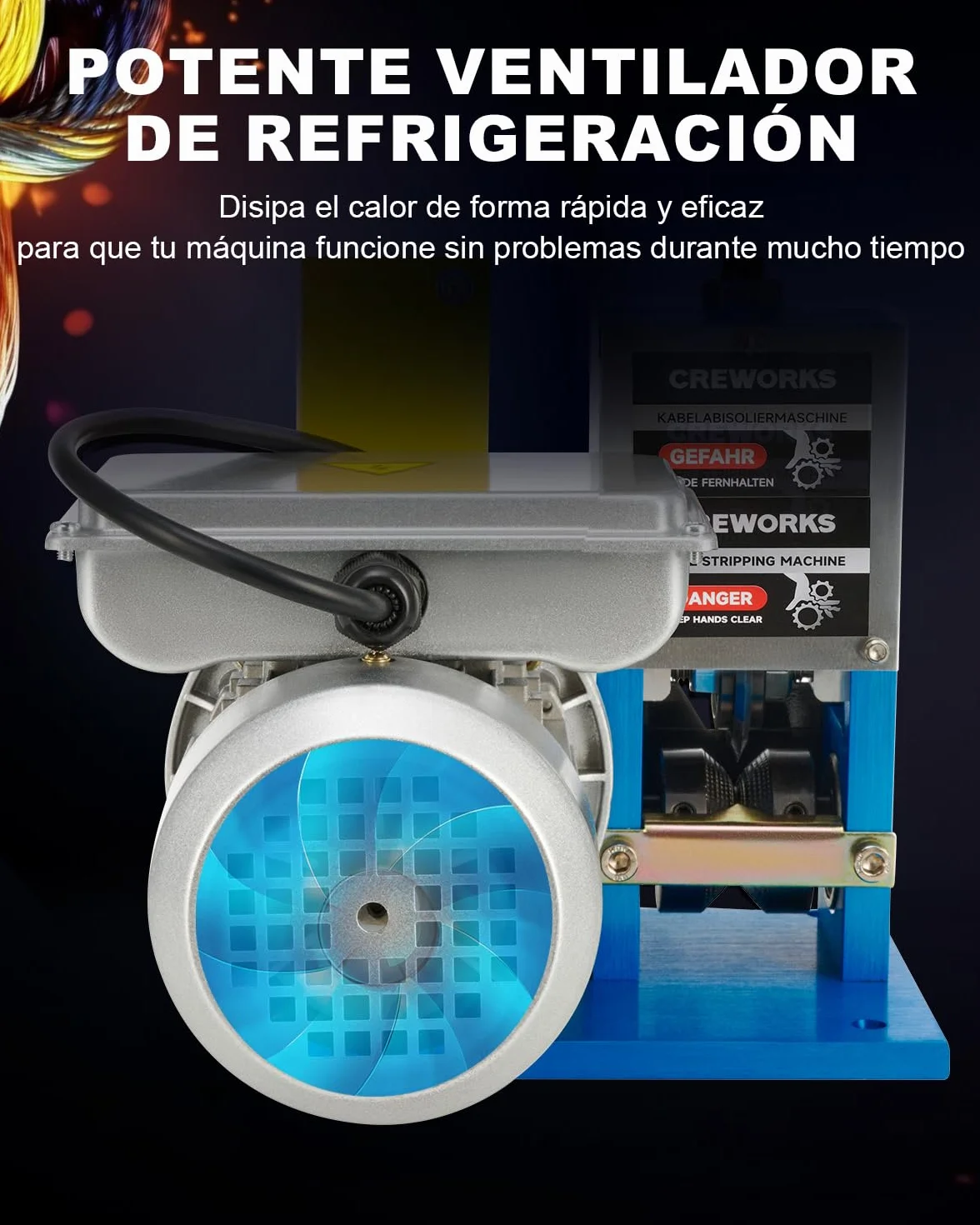 CREWORKS Máquina de Pelacable Electrica 180W 1,5mm-25mm Maquina de Pelar Cables Automática con 5 Canales para Reciclaje de Cobre