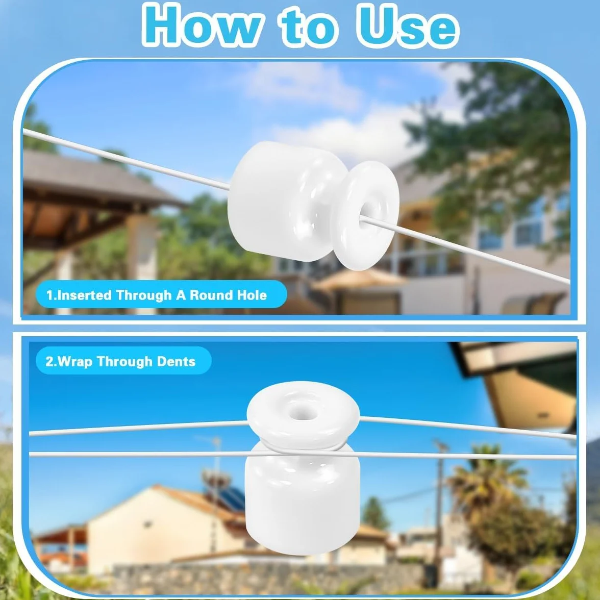 50PCS Aisladores de Porcelana para Cable Trenzado Ø19 mm, Abrazadera Cable Porcelana, Aisladores de Ceramica Blanco, Aislante dePorcelana con Tornillos y Tacos para Seguridad deCable Eléctrico