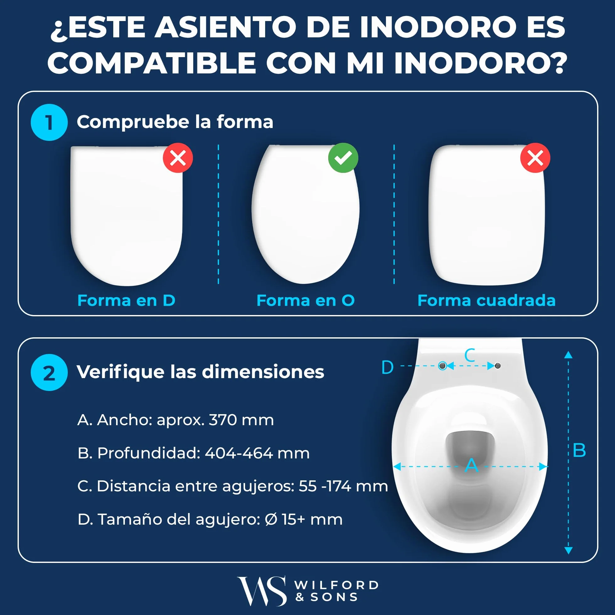 Wilford & Sons Tapa de Inodoro PREMIUM - Asiento WC con Cierre Suave - Tapa de Inodoro Forma O blanca - Asiento de Inodoro - Asiento de Toilette Desmontable - Limpieza Fácil - Duroplast