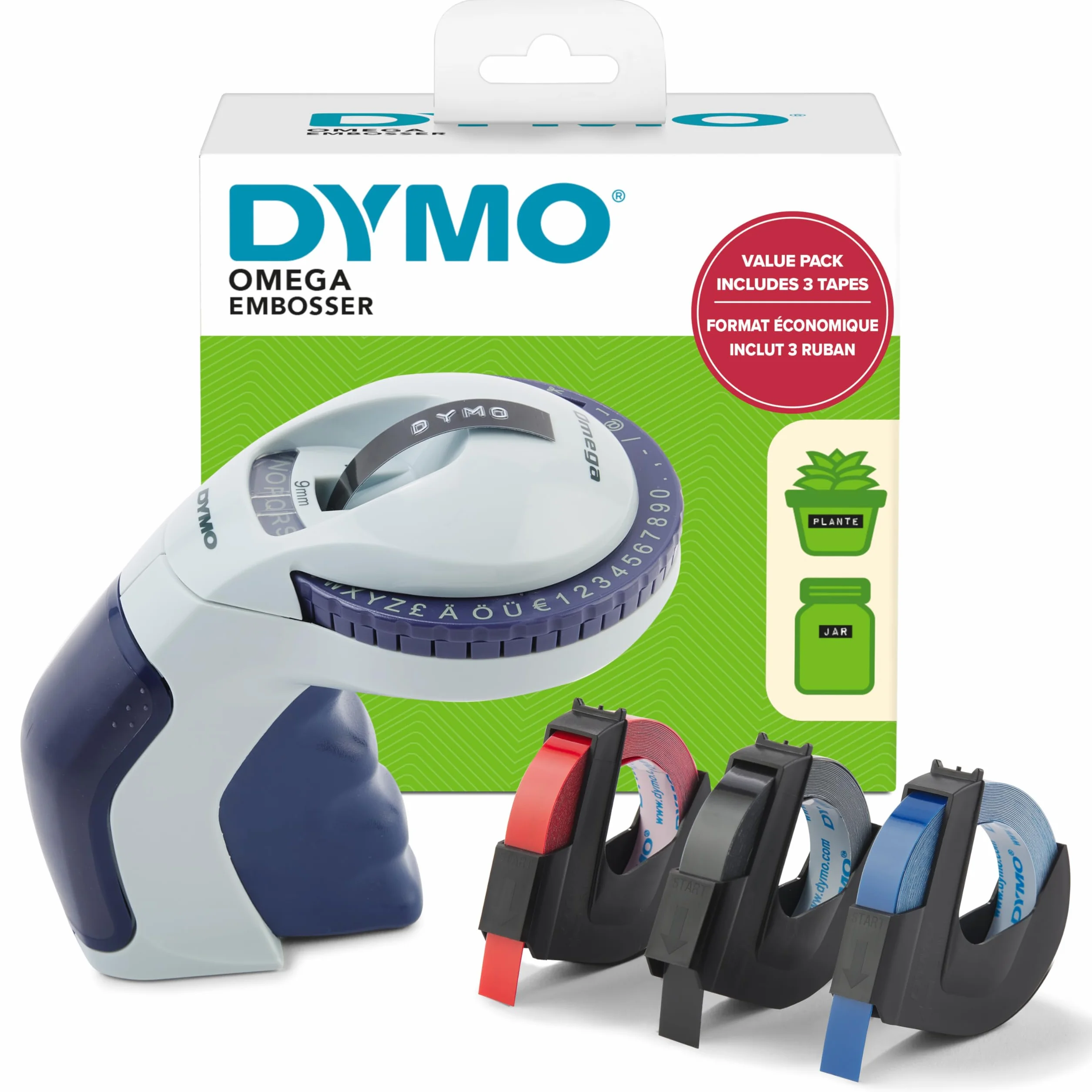 Dymo Kit de iniciación Etiquetadora Omega en Relieve con 3 Cintas, diseño ergonómico