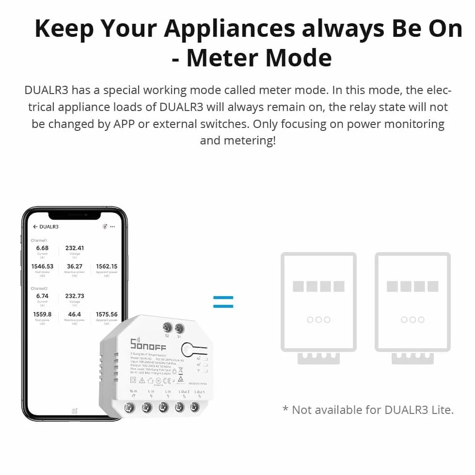 SONOFF Módulo de interruptor de cortina inteligente WiFi de 2 vías con relé dual para cortinas motorizadas, persianas, persianas, funciona con Alexa, no requiere concentrador, DUALR3 Lite
