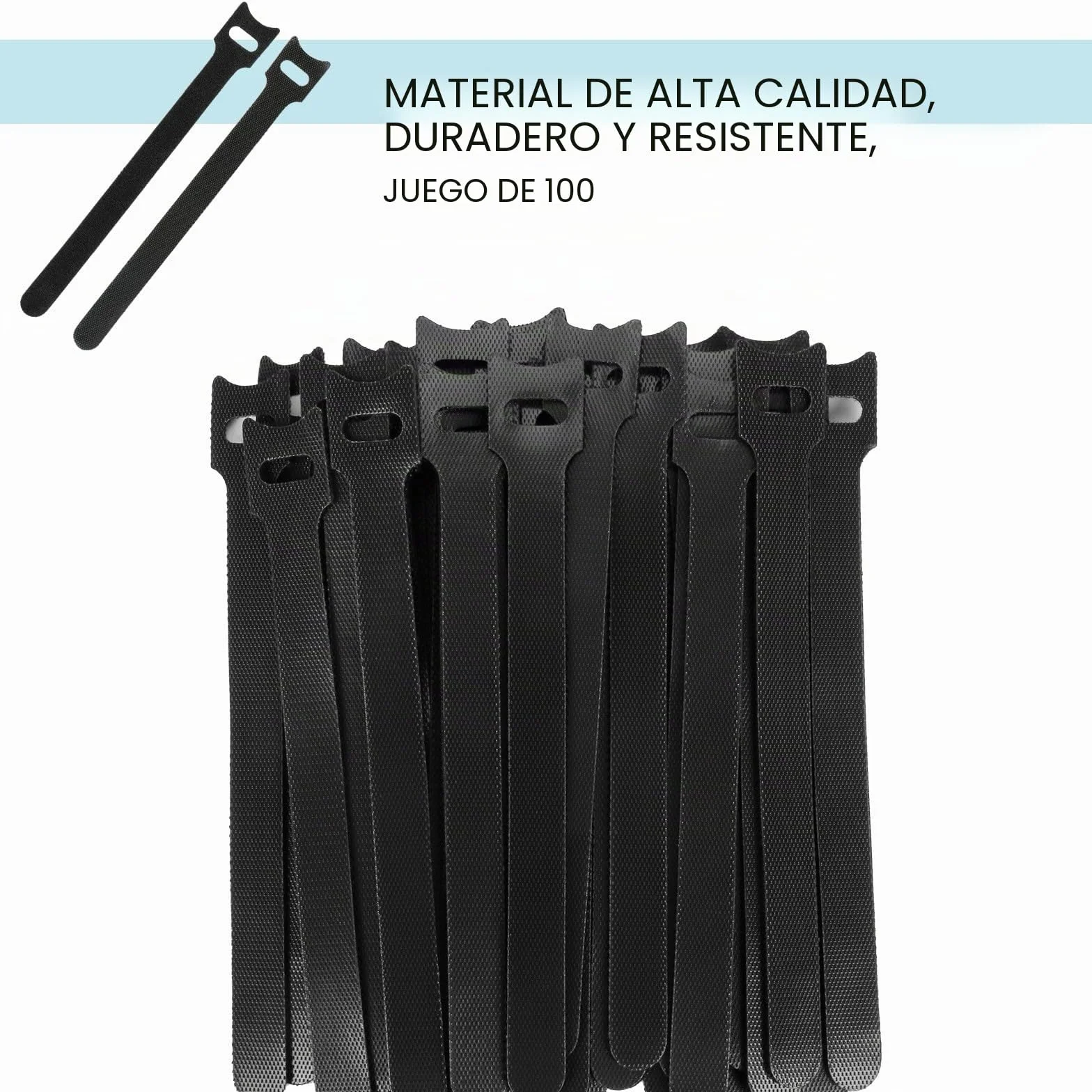 JUEGO DE 100 ataduras de cable reutilizables, negros, autoadhesivos y extra resistentes para una gestión óptima de los cables, bridas cables ajustables y resellables