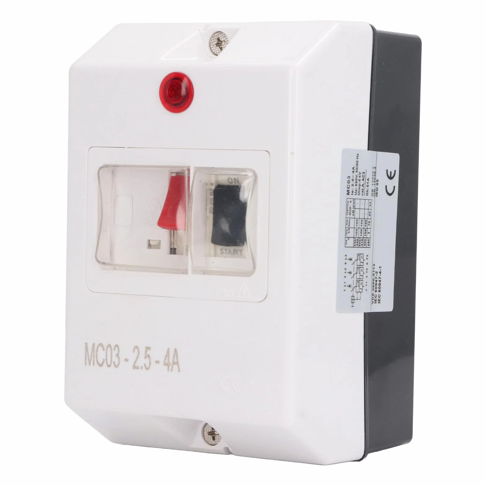 Disyuntor de Motor, Disyuntor de Motor Eléctrico ABS 2.5 a 4A 690V IP55 con Luz de Señal, Protección contra Sobrecarga y Cortocircuito, Cableado de Túnel para Bombas Compresores Ventiladores